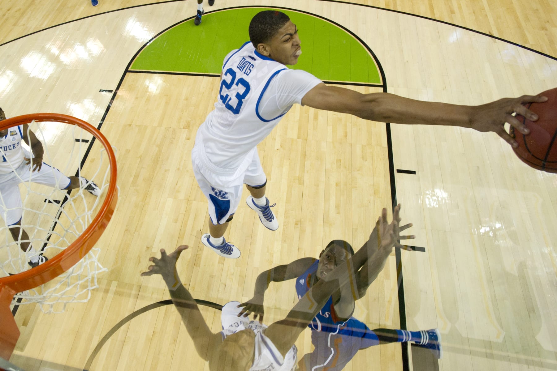 2 APR 2012: Forward Anthony Davis (23) from the University of Kentucky blocks a shot attempt during the Championship Game of the 2012 NCAA Photos via Getty Images Men's Division I Basketball Championship Final Four held at the Mercedes-Benz Superdome hosted by Tulane University in New Orleans, LA. Kentucky defeated Kansas 67-59 to claim the championship title. Chris Steppig/ NCAA Photos via Getty Images.