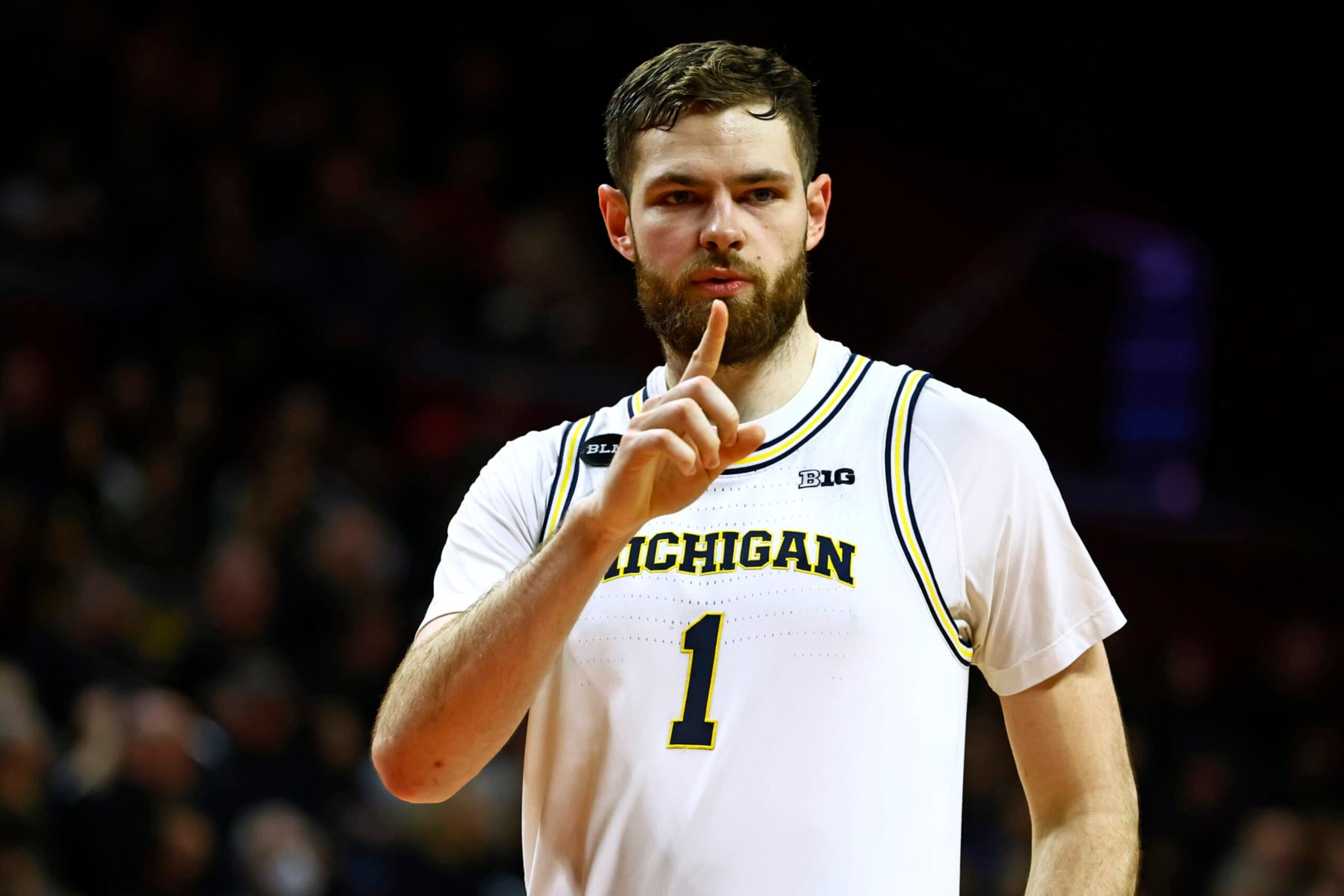 PISCATAWAY, NJ - FEBRUARY 23: Hunter Dickinson #1 of the Michigan Wolverines during a game against the Rutgers Scarlet Knights at Jersey Mike's Arena on February 23, 2023 in Piscataway, New Jersey. (Photo by Rich Schultz/Getty Images) PISCATAWAY, NJ - FEBRUARY 23: Hunter Dickinson #1 of the Michigan Wolverines during a game against the Rutgers Scarlet Knights at Jersey Mike's Arena on February 23, 2023 in Piscataway, New Jersey. (Photo by Rich Schultz/Getty Images)