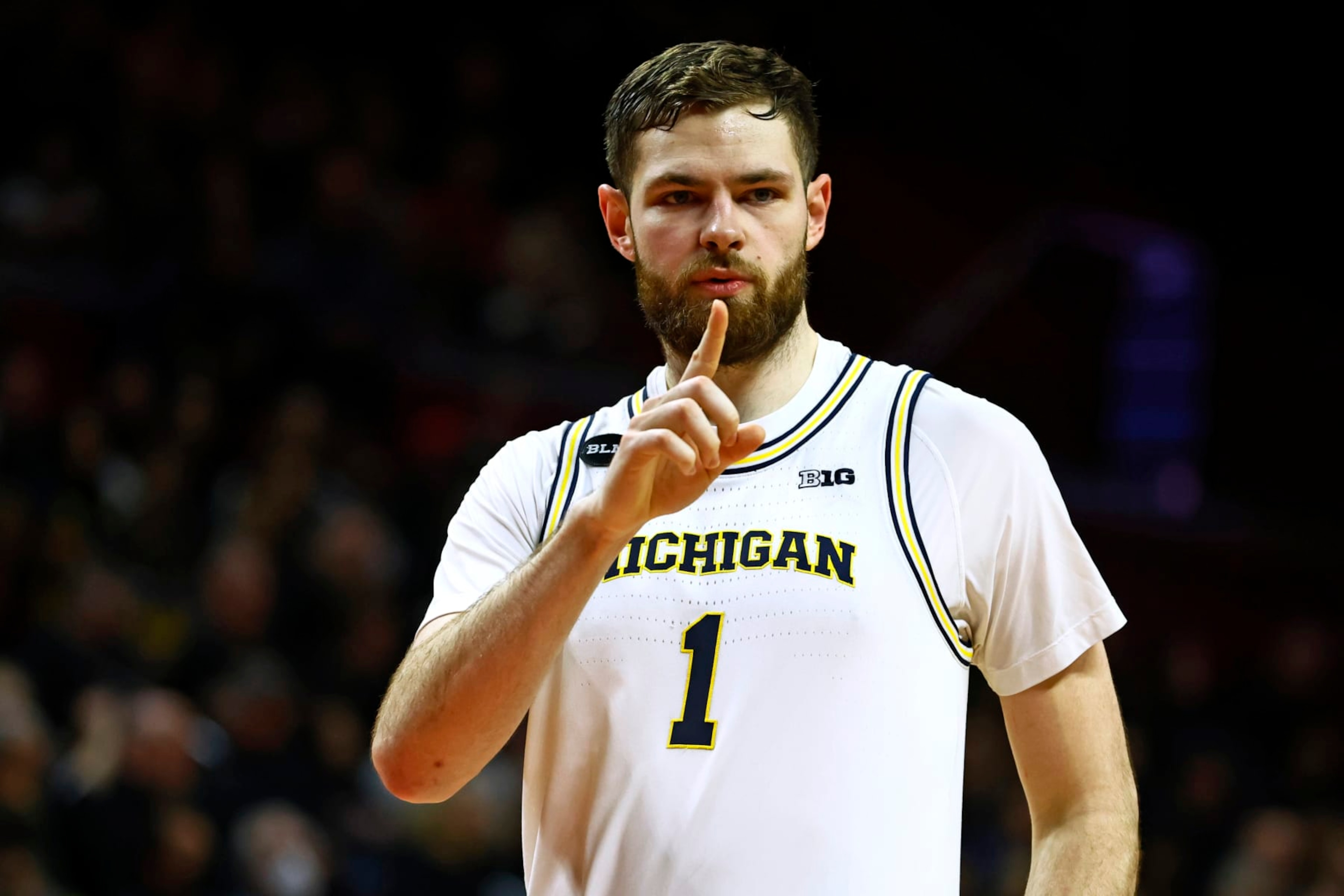 PISCATAWAY, NJ - FEBRUARY 23: Hunter Dickinson #1 of the Michigan Wolverines during a game against the Rutgers Scarlet Knights at Jersey Mike's Arena on February 23, 2023 in Piscataway, New Jersey. (Photo by Rich Schultz/Getty Images) PISCATAWAY, NJ - FEBRUARY 23: Hunter Dickinson #1 of the Michigan Wolverines during a game against the Rutgers Scarlet Knights at Jersey Mike's Arena on February 23, 2023 in Piscataway, New Jersey. (Photo by Rich Schultz/Getty Images)