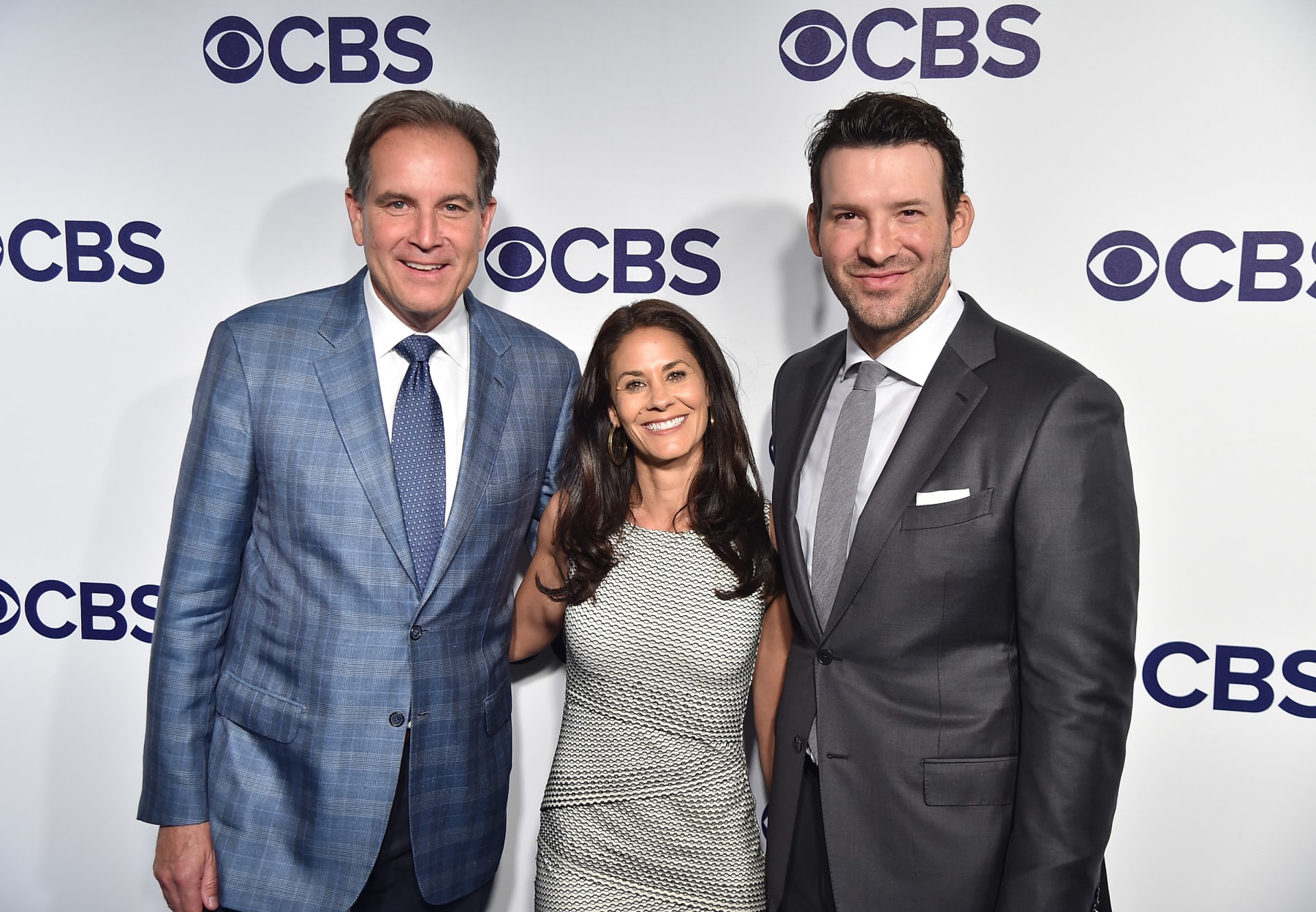 NEW YORK, NY - MAY 17:  Jim Nantz, Tracy Wolfson and Tony Romo attend the 2017 CBS Upfront on May 17, 2017 in New York City.  (Photo by Theo Wargo/Getty Images)