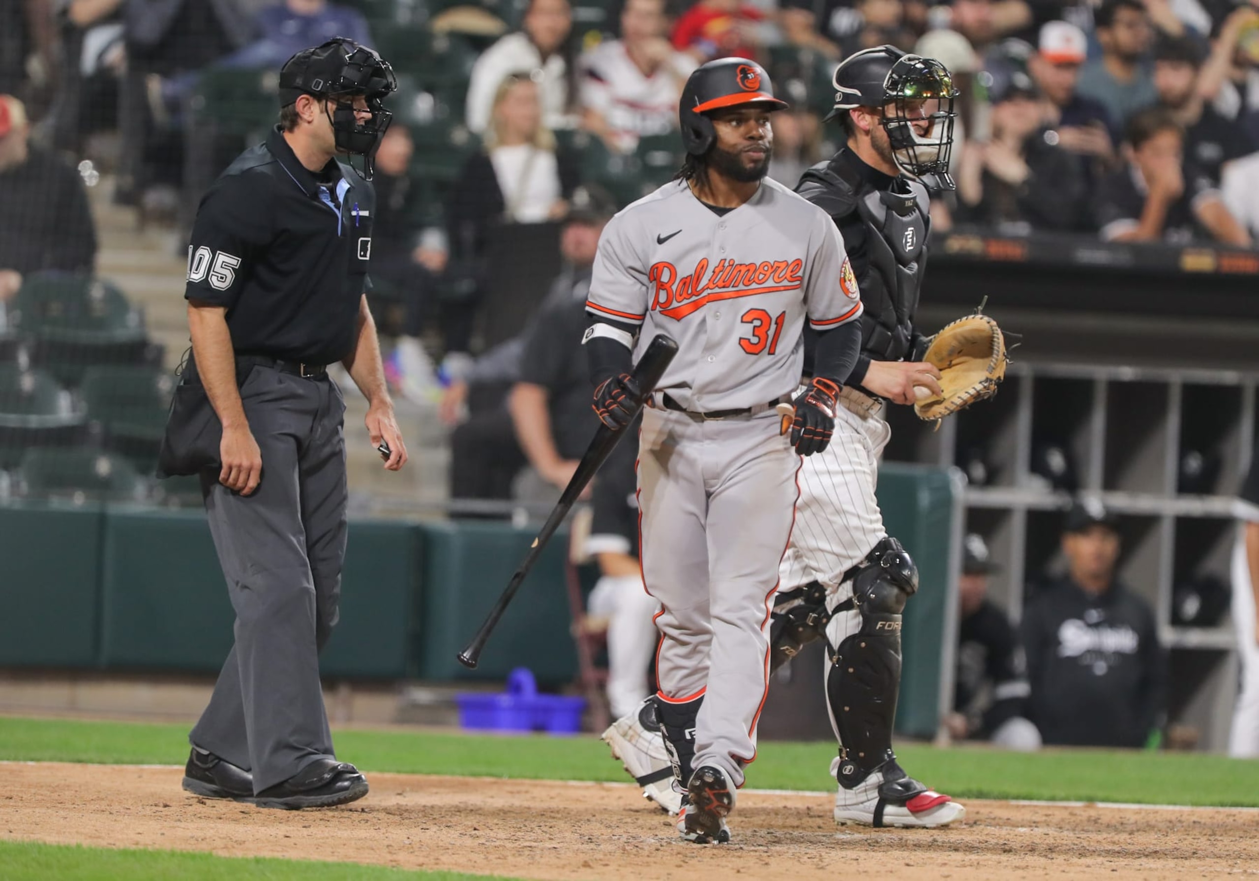 CHICAGO, IL - APRIL 14: Baltimore Orioles center fielder Cedric Mullins (31) walks during a Major League Baseball game between the Baltimore Orioles and the Chicago White Sox on April 14, 2023 at Guaranteed Rate Field in Chicago, IL. (Photo by Melissa Tamez/Icon Sportswire via Getty Images)