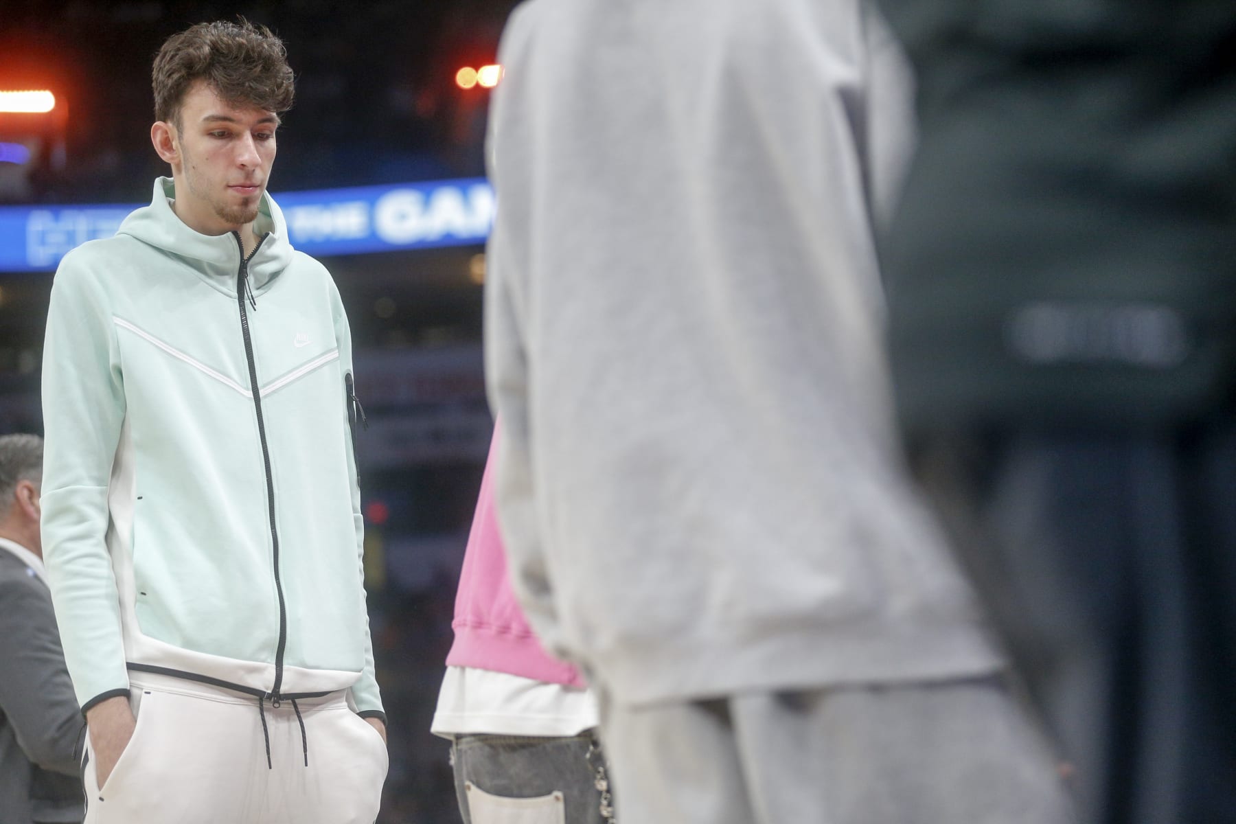 OKLAHOMA CITY, OKLAHOMA - APRIL 09: Chet Holmgren #7 of the Oklahoma City Thunder looks on during a timeout during the third quarter against the Memphis Grizzlies at Paycom Center on April 09, 2023 in Oklahoma City, Oklahoma. NOTE TO USER: User expressly acknowledges and agrees that, by downloading and or using this photograph, User is consenting to the terms and conditions of the Getty Images License Agreement.  (Photo by Ian Maule/Getty Images)