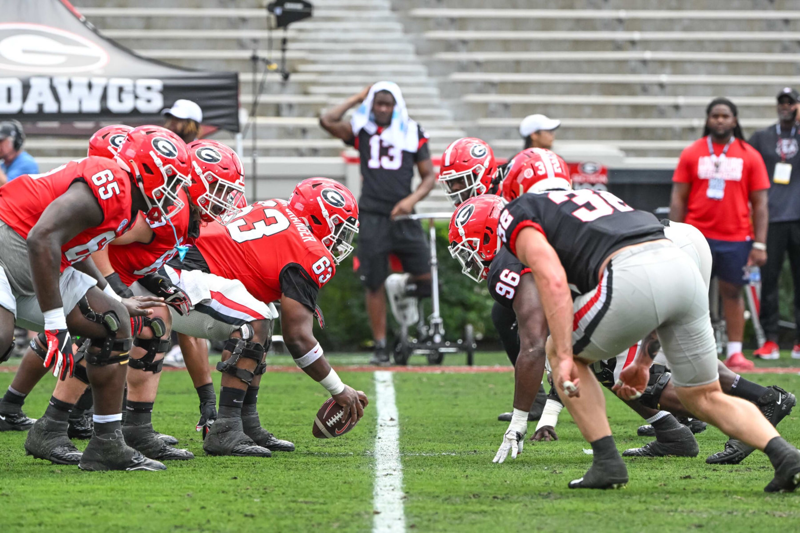 ATHENS, GA - APRIL 15: University of Georgia line of during the G-Day Red and Black Spring Game on April 15, 2023, at Sanford Stadium in Athens, GA. (Photo by John Adams/Icon Sportswire via Getty Images)