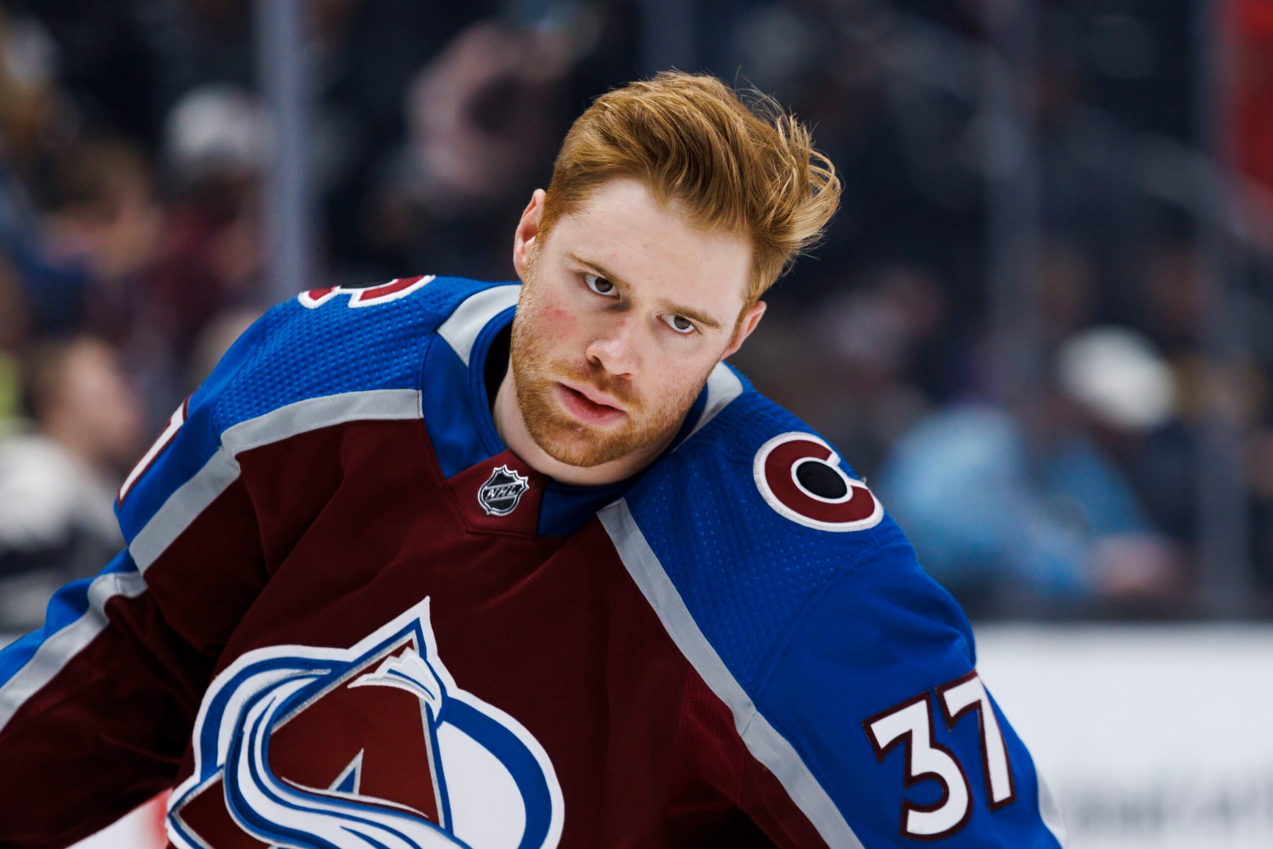 LOS ANGELES, CA - APRIL 08: Colorado Avalanche left wing J.T. Compher (37) during an NHL hockey game between the Colorado Avalanche and the LA Kings on April 8, 2023 at Crypto.com Arena in Los Angeles, CA. (Photo by Ric Tapia/Icon Sportswire via Getty Images)