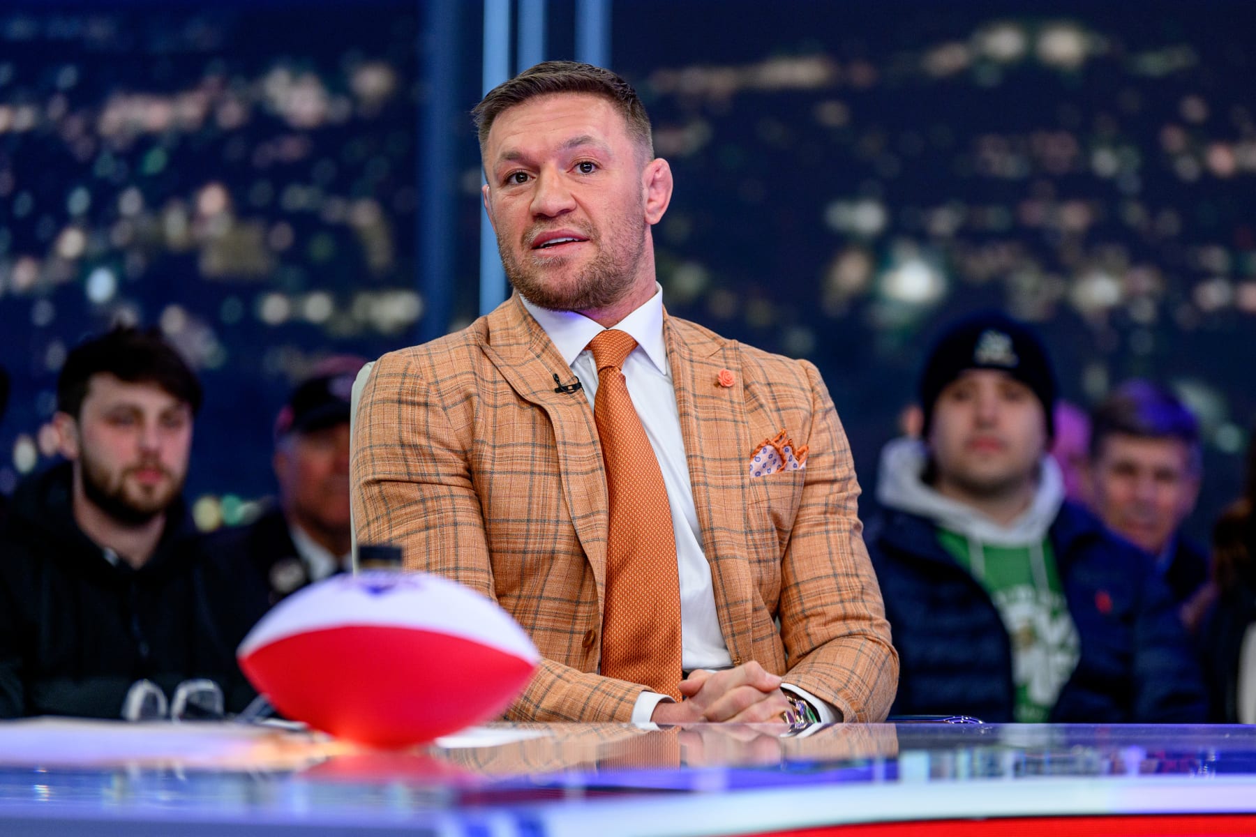 NEW YORK, NEW YORK - MARCH 15: Conor McGregor visits "Hannity" with host Sean Hannity at Fox News Channel Studios on March 15, 2023 in New York City. (Photo by Roy Rochlin/Getty Images)