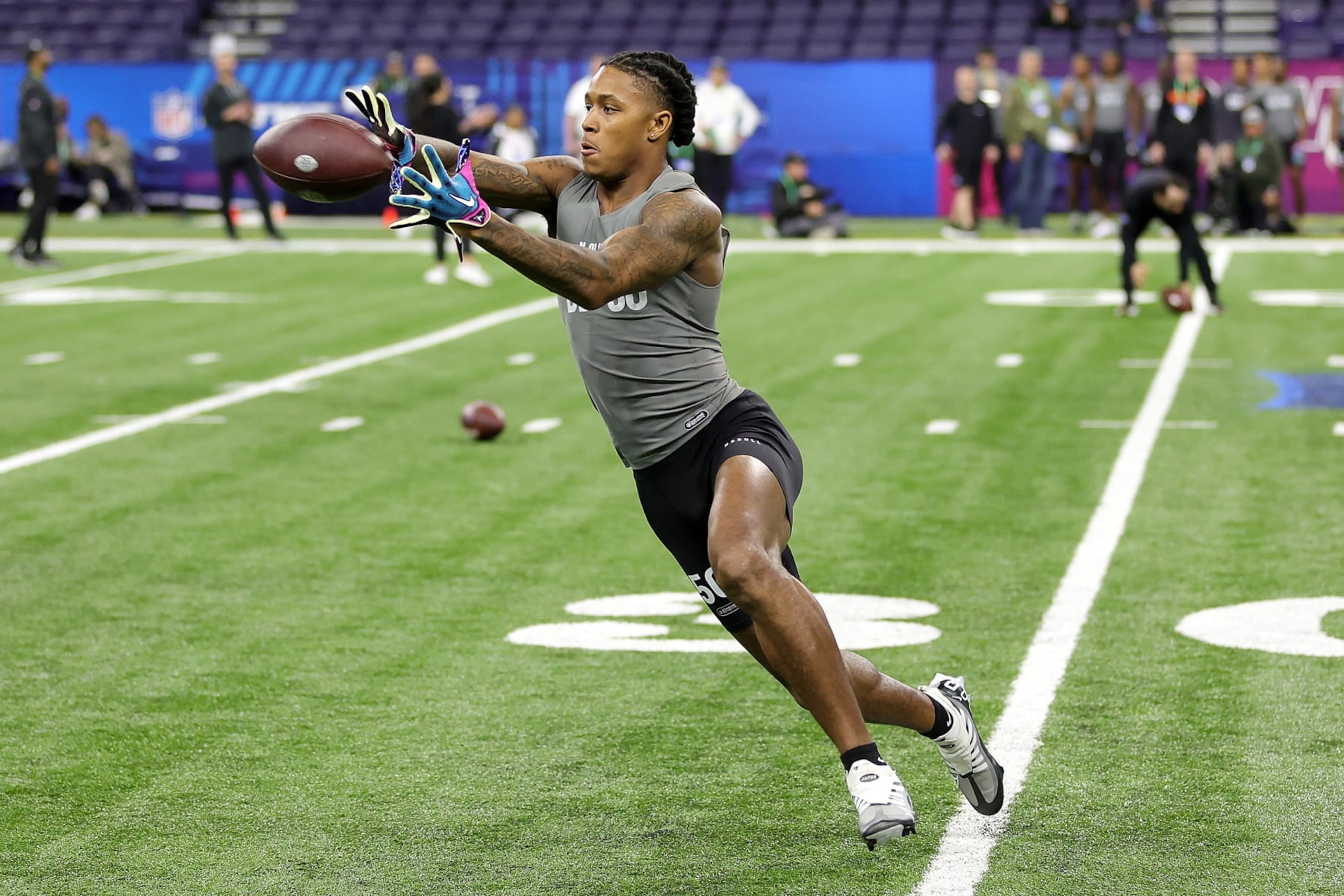 INDIANAPOLIS, INDIANA - MARCH 03: Defensive back Antonio Johnson of Texas A&M participates in a drill during the NFL Combine during the NFL Combine at Lucas Oil Stadium on March 03, 2023 in Indianapolis, Indiana. (Photo by Stacy Revere/Getty Images)