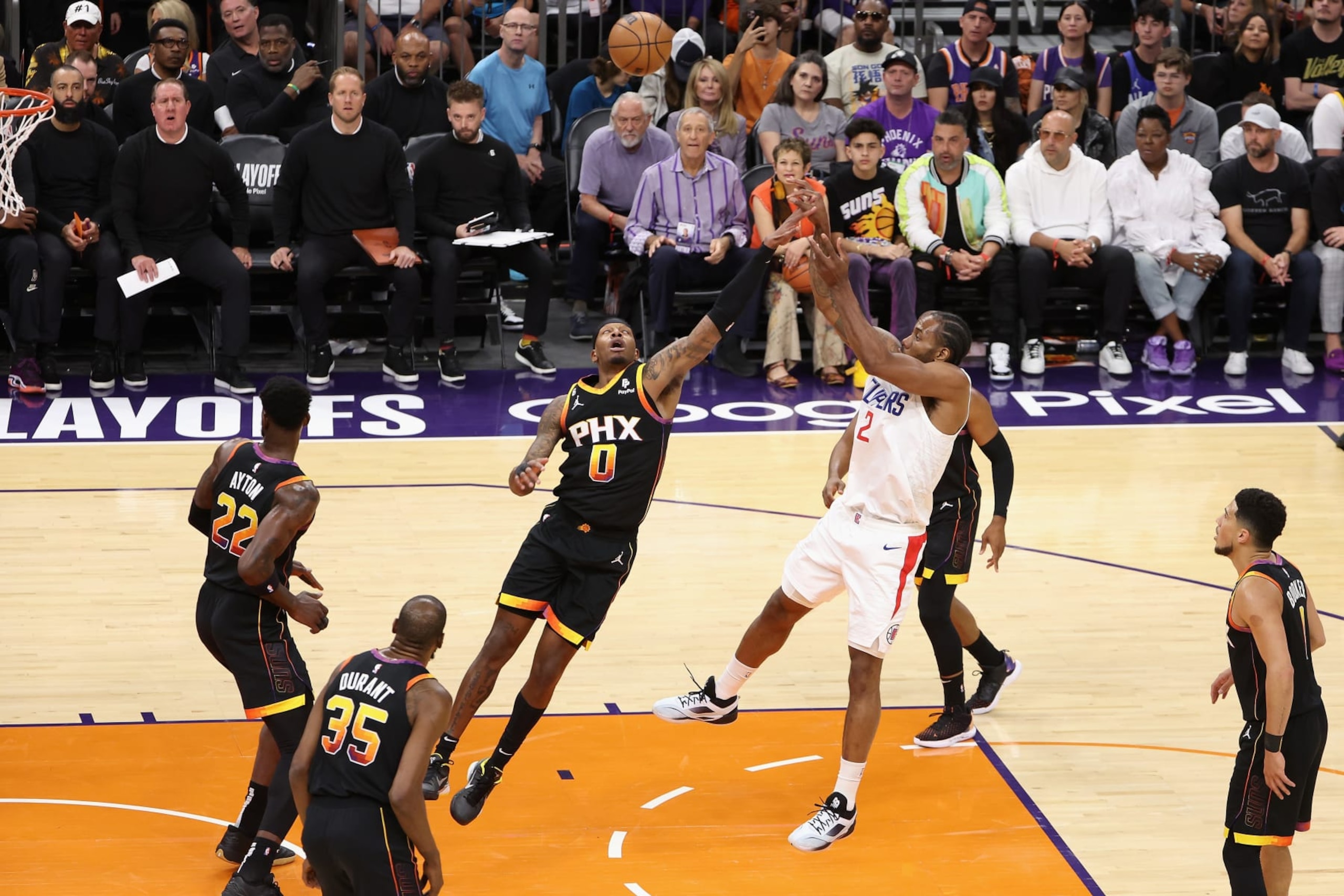 Deandre Ayton, Kevin Durant, Torrey Craig, Kawhi Leonard and Devin Booker