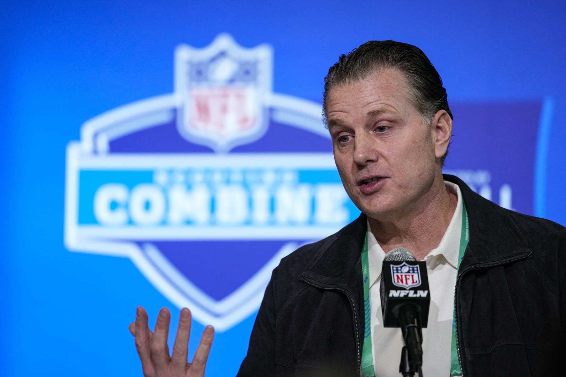 Chicago Bears head coach Matt Eberflus speaks during a press conference at the NFL football scouting combine in Indianapolis, Tuesday, Feb. 28, 2023. (AP Photo/Michael Conroy)