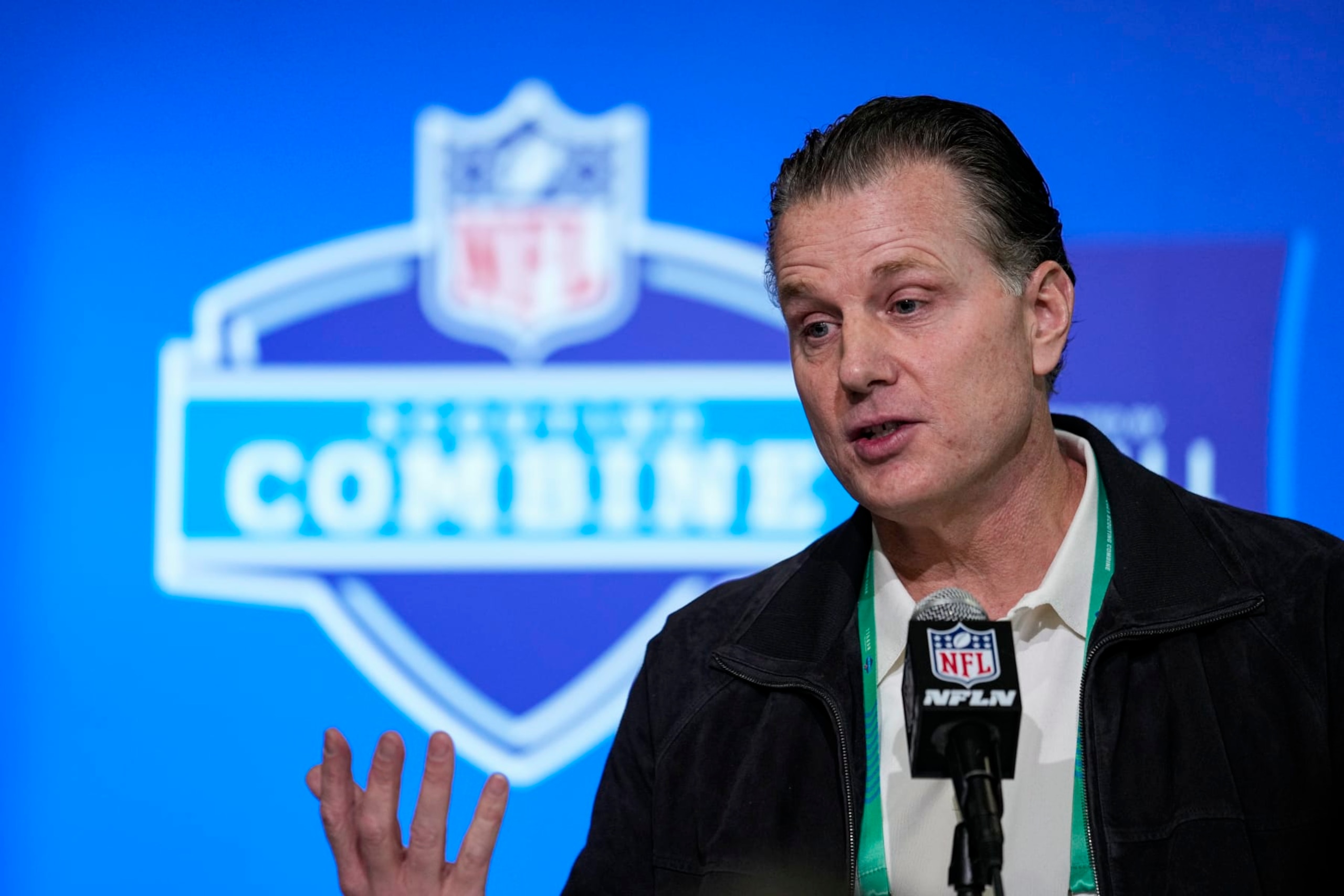 Chicago Bears head coach Matt Eberflus speaks during a press conference at the NFL football scouting combine in Indianapolis, Tuesday, Feb. 28, 2023. (AP Photo/Michael Conroy)