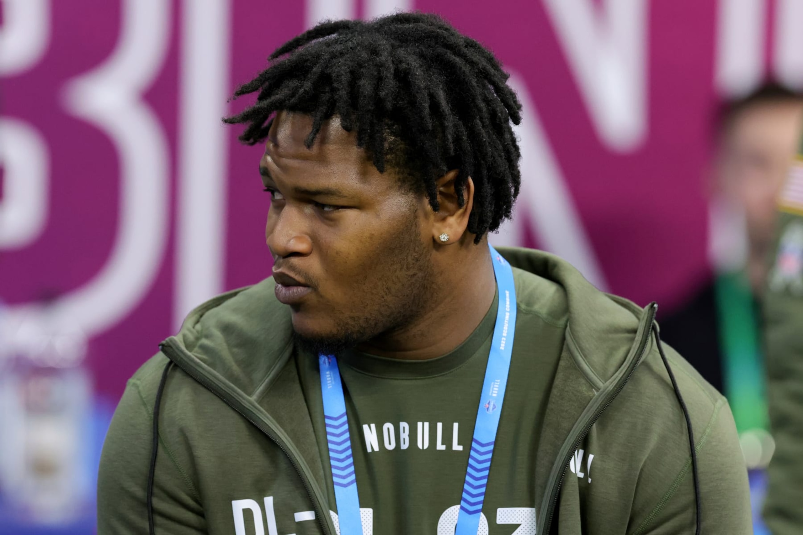 INDIANAPOLIS, INDIANA - MARCH 02: Jalen Carter of Georgia looks on during the NFL Combine at Lucas Oil Stadium on March 02, 2023 in Indianapolis, Indiana. (Photo by Stacy Revere/Getty Images)