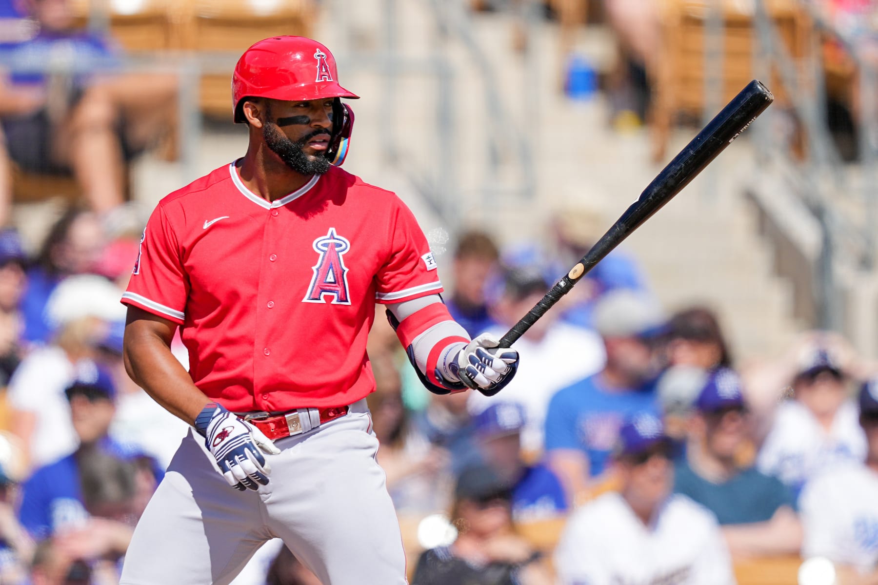 GLENDALE, ARIZONA - MARCH 10: Jo Adell #7 of the Los Angeles Angels bats in the first inning against the Los Angeles Dodgers during a spring training game at Camelback Ranch on March 10, 2023 in Glendale, Arizona. (Photo by Dylan Buell/Getty Images)
