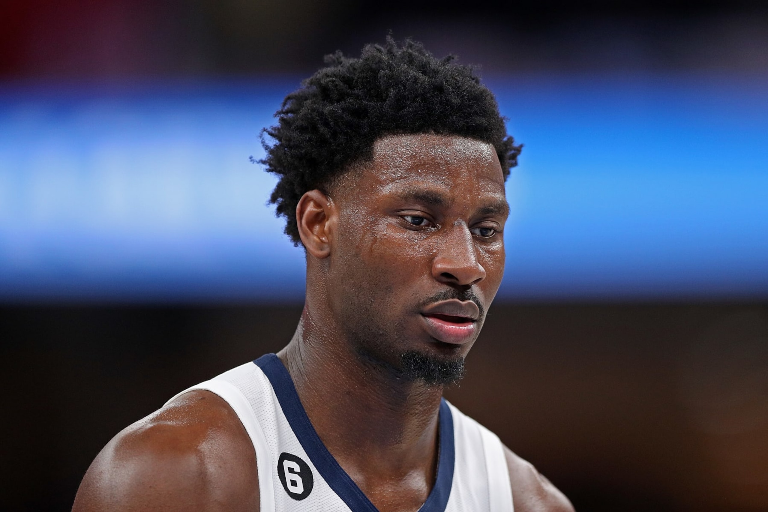 MEMPHIS, TENNESSEE - APRIL 04: Jaren Jackson Jr. #13 of the Memphis Grizzlies during the game against the Portland Trail Blazers at FedExForum on April 04, 2023 in Memphis, Tennessee. NOTE TO USER: User expressly acknowledges and agrees that, by downloading and or using this photograph, User is consenting to the terms and conditions of the Getty Images License Agreement. (Photo by Justin Ford/Getty Images)