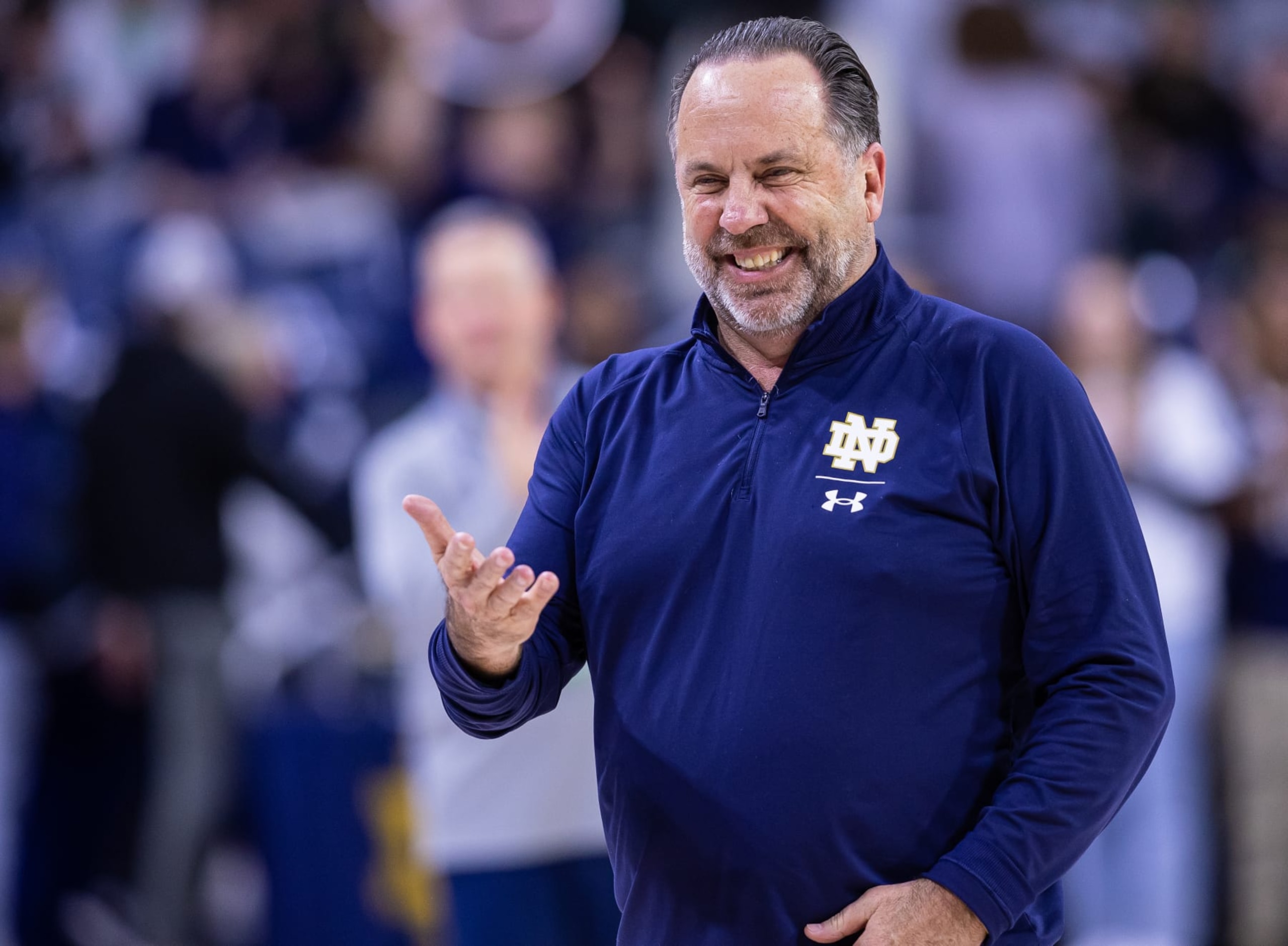 SOUTH BEND, IN - MARCH 01: Head coach Mike Brey of the Notre Dame Fighting Irish is seen during the game against the Pittsburgh Panthers at Joyce Center on March 1, 2023 in South Bend, Indiana. (Photo by Michael Hickey/Getty Images)