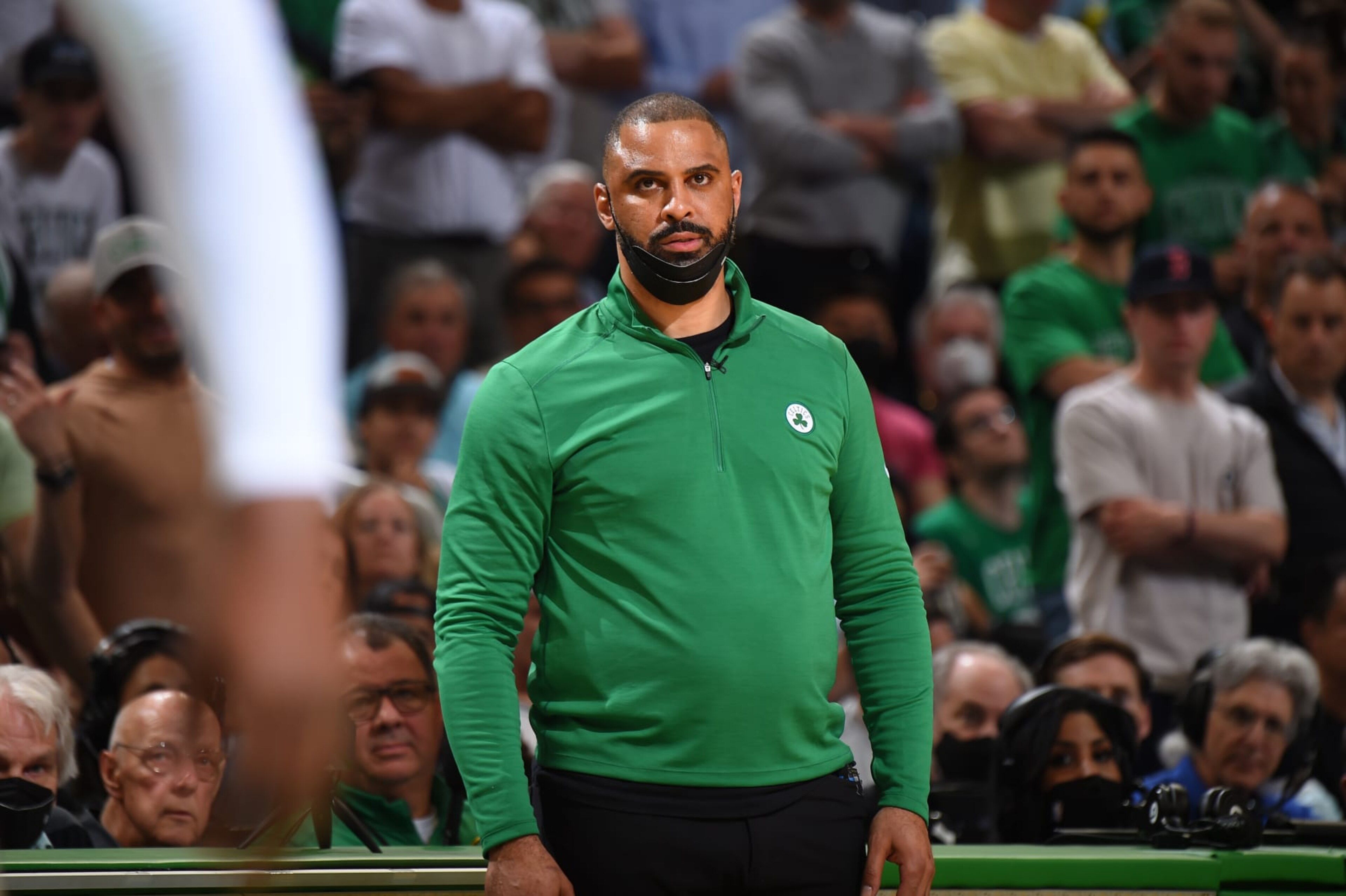 BOSTON, MA - MAY 27: Head Coach Ime Udoka of the Boston Celtics looks on during Game 6 of the 2022 NBA Playoffs Eastern Conference Finals against the Miami Heat on May 27, 2022 at the TD Garden in Boston, Massachusetts. NOTE TO USER: User expressly acknowledges and agrees that, by downloading and or using this photograph, User is consenting to the terms and conditions of the Getty Images License Agreement. Mandatory Copyright Notice: Copyright 2022 NBAE (Photo by Brian Babineau/NBAE via Getty Images) BOSTON, MA - MAY 27: Head Coach Ime Udoka of the Boston Celtics looks on during Game 6 of the 2022 NBA Playoffs Eastern Conference Finals against the Miami Heat on May 27, 2022 at the TD Garden in Boston, Massachusetts. NOTE TO USER: User expressly acknowledges and agrees that, by downloading and or using this photograph, User is consenting to the terms and conditions of the Getty Images License Agreement. Mandatory Copyright Notice: Copyright 2022 NBAE (Photo by Brian Babineau/NBAE via Getty Images)