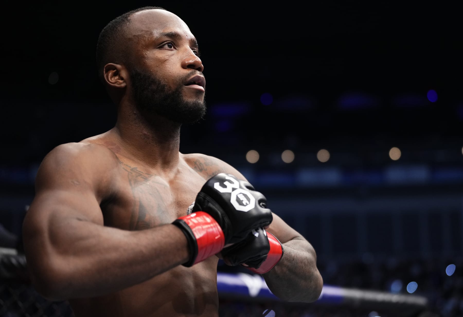 LONDON, ENGLAND - MARCH 18: Leon Edwards of Jamaica prepares to fight Kamaru Usman of Nigeria in the UFC welterweight championship fight during the UFC 286 event at The O2 Arena on March 18, 2023 in London, England. (Photo by Jeff Bottari/Zuffa LLC via Getty Images)