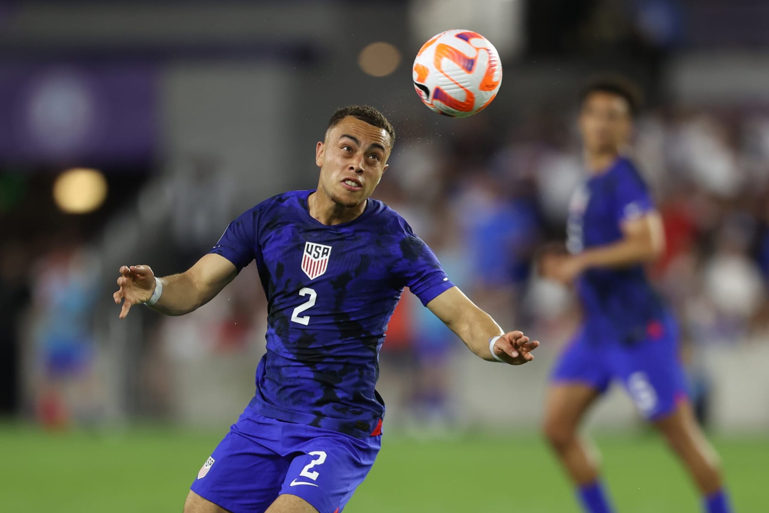 ORLANDO, FL - MARCH 27: Sergiño Dest #2 of the United States controls the ball during the match between El Salvador and the United States as part of the CONCACAF Nations League at Exploria Stadium on March 27, 2023 in Orlando, Florida. (Photo by Omar Vega/Getty Images) ORLANDO, FL - MARCH 27: Sergiño Dest #2 of the United States controls the ball during the match between El Salvador and the United States as part of the CONCACAF Nations League at Exploria Stadium on March 27, 2023 in Orlando, Florida. (Photo by Omar Vega/Getty Images)