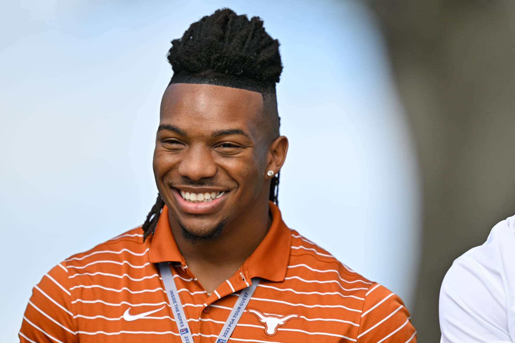 AUSTIN, TEXAS - MARCH 25: Texas Longhorns running back, Bijan Robinson, stands near the 12th tee box during the fourth day of the World Golf Championships-Dell Technologies Match Play at Austin Country Club on March 25, 2023 in Austin, Texas. (Photo by Ben Jared/PGA TOUR via Getty Images)