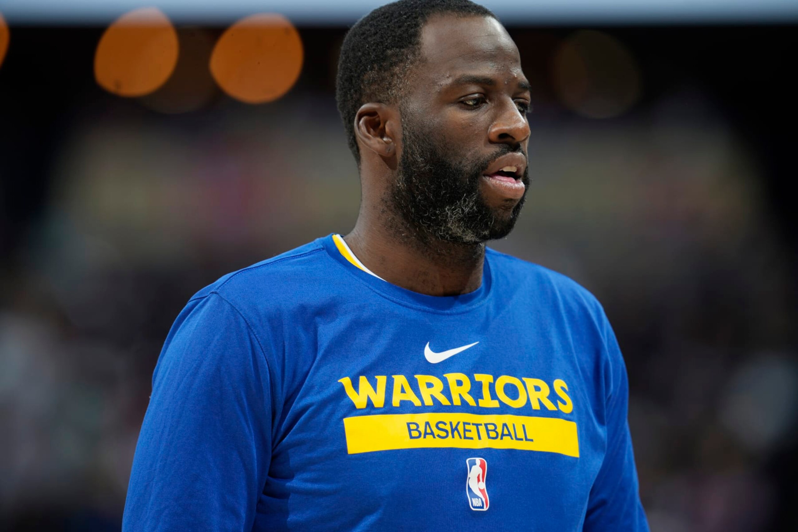 Golden State Warriors forward Draymond Green (23) in the second half of an NBA basketball game Sunday, April 2, 2023, in Denver. (AP Photo/David Zalubowski)