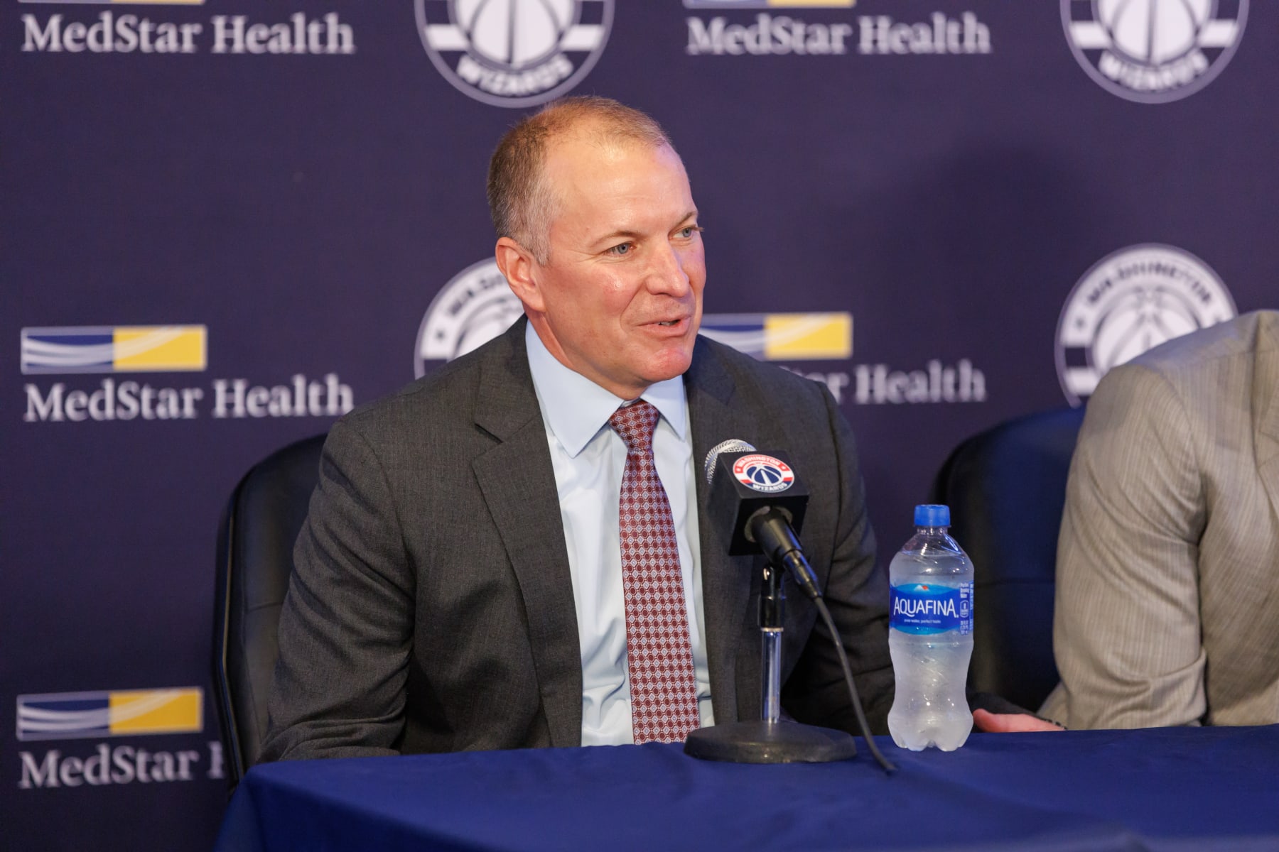 WASHINGTON, DC -  JULY 8: General Manager of the Washington Wizards, Tommy Sheppard talks to the media during press conference on July 8, 2022 at Capital One Arena in Washington, DC. NOTE TO USER: User expressly acknowledges and agrees that, by downloading and or using this Photograph, user is consenting to the terms and conditions of the Getty Images License Agreement. Mandatory Copyright Notice: Copyright 2022 NBAE (Photo by Avi Gerver/NBAE via Getty Images)