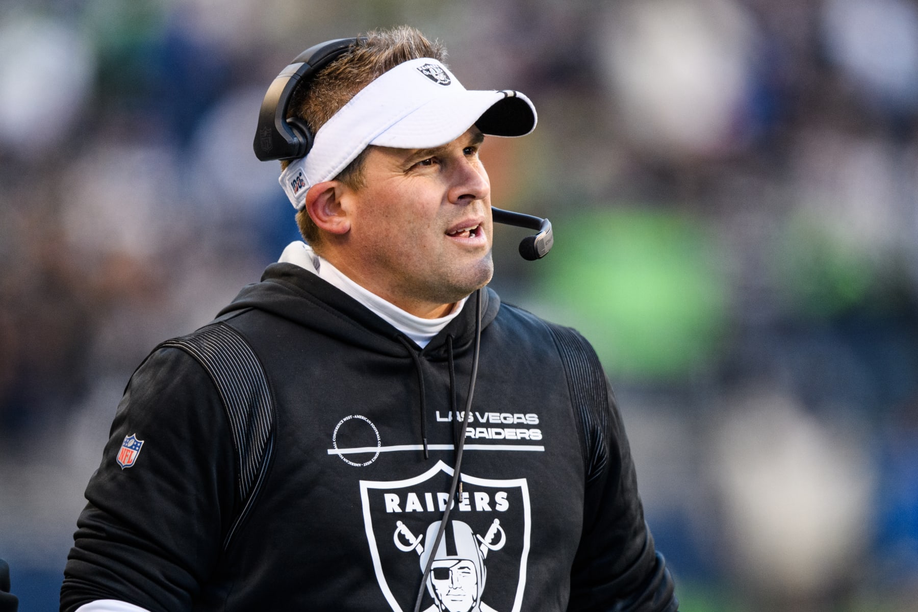 SEATTLE, WASHINGTON - NOVEMBER 27: Head Coach Josh McDaniels of the Las Vegas Raiders during the second half of the game against the Seattle Seahawks at Lumen Field on November 27, 2022 in Seattle, Washington. (Photo by Jane Gershovich/Getty Images)