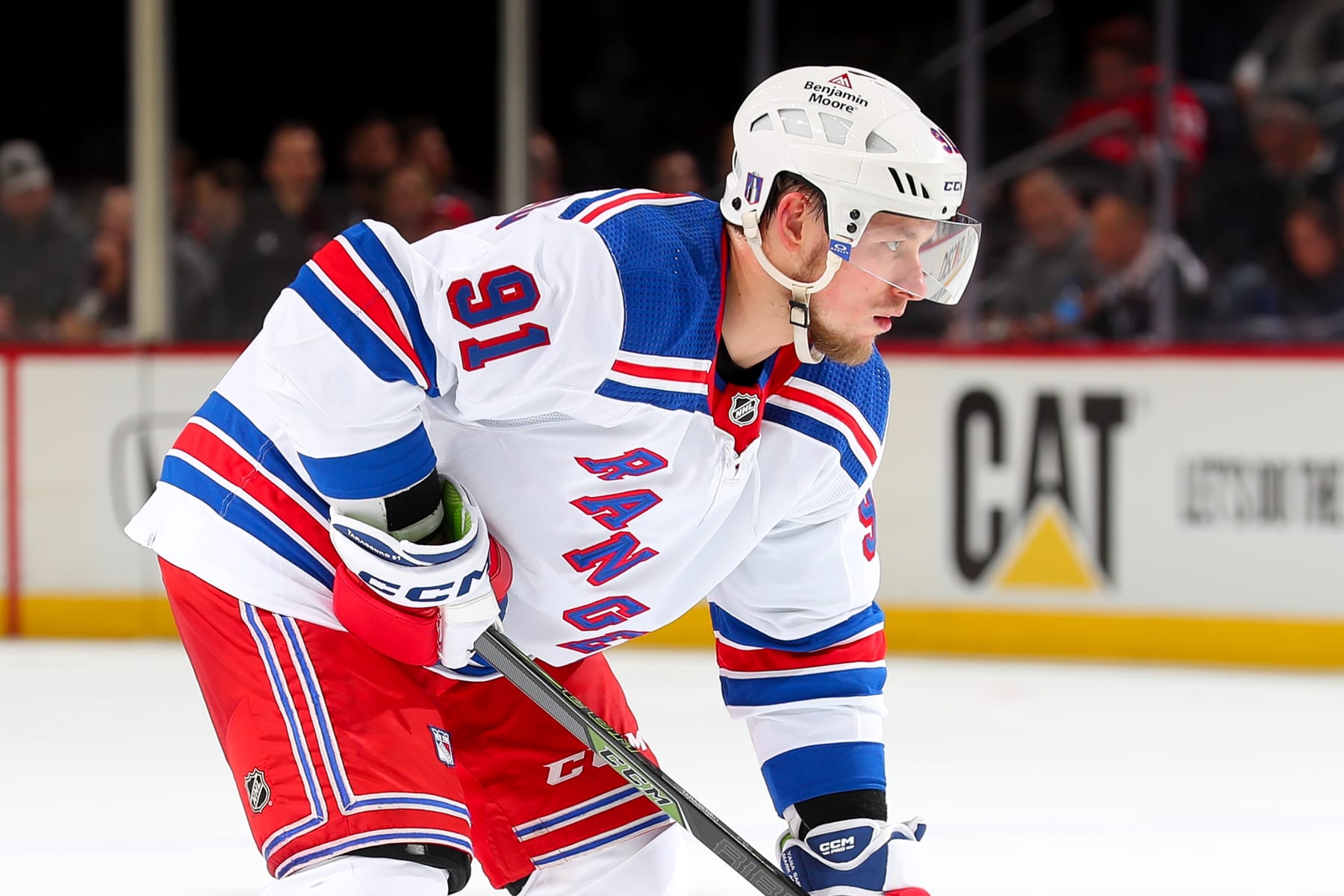 NEWARK, NEW JERSEY - APRIL 18:  Vladimir Tarasenko #91 of the New York Rangers skates during Game One of the First Round of the 2023 Stanley Cup Playoffs against the New Jersey Devils at the Prudential Center on April 18, 2023 in Newark, New Jersey.  (Photo by Rich Graessle/NHLI via Getty Images)