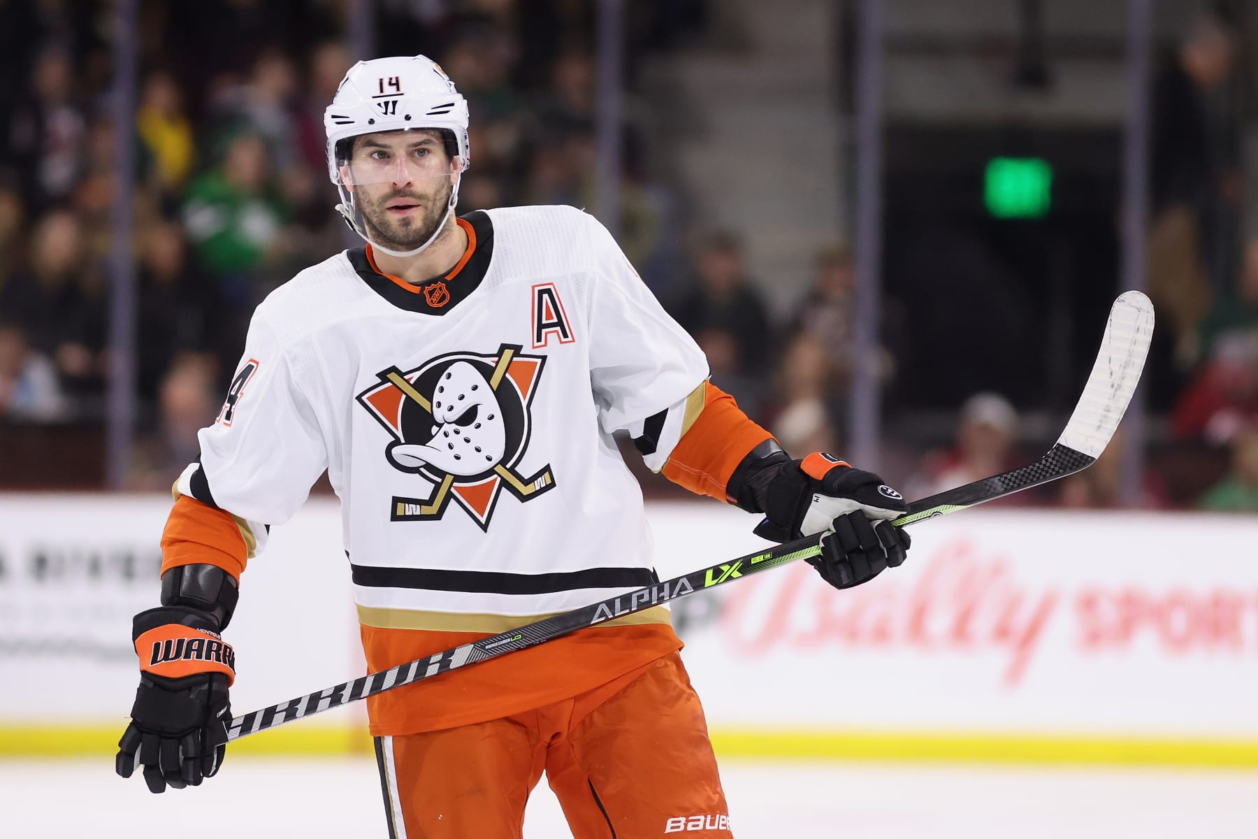 TEMPE, ARIZONA - JANUARY 24: Adam Henrique #14 of the Anaheim Ducks during the first period of the NHL game at Mullett Arena on January 24, 2023 in Tempe, Arizona. (Photo by Christian Petersen/Getty Images)