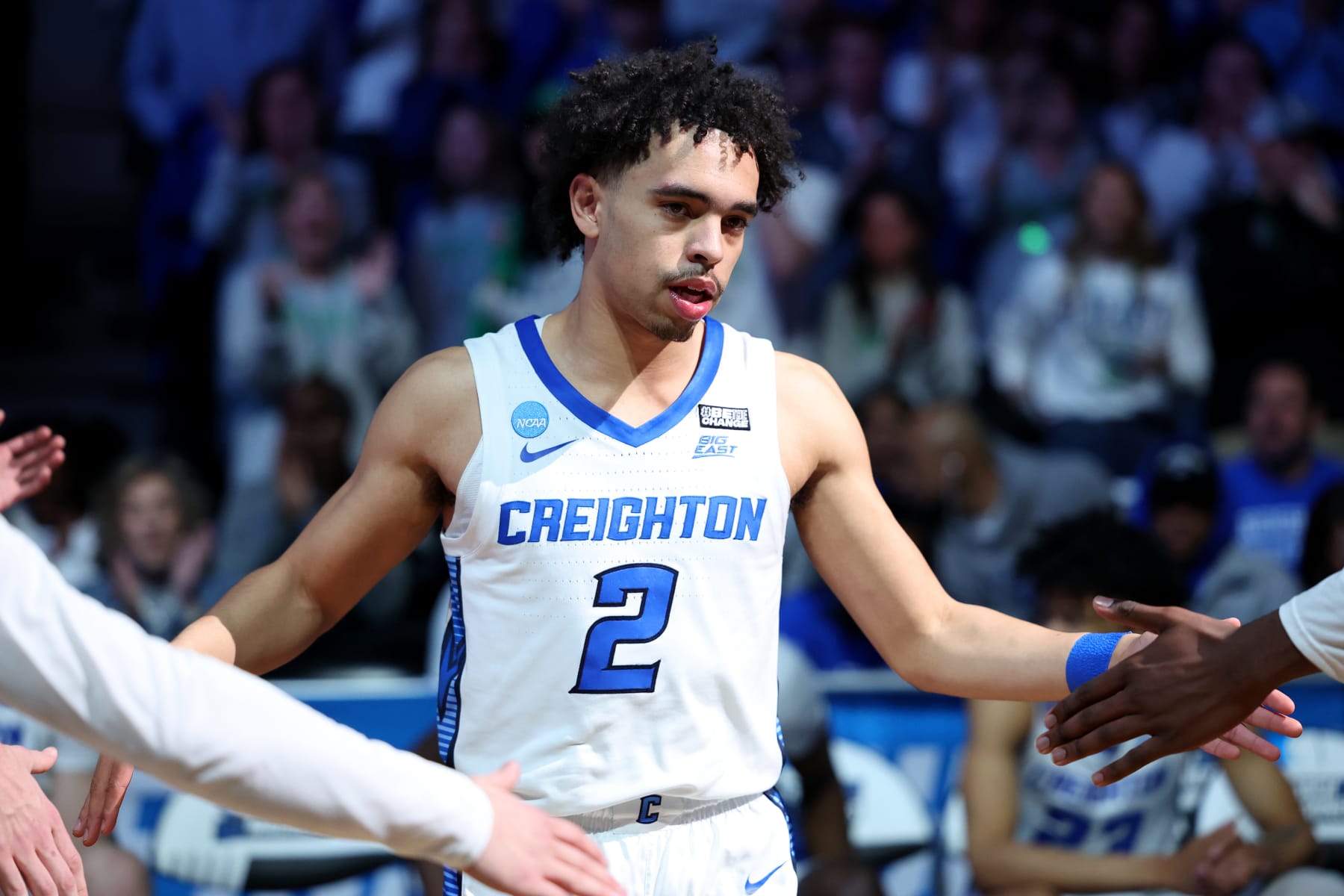 DENVER, CO - MARCH 17: Ryan Nembhard #2 of the Creighton Bluejays is introduced against the North Carolina State Wolfpack during the first round of the 2023 NCAA Men's Basketball Tournament held at Ball Arena on March 17, 2023 in Denver, Colorado. (Photo by Justin Tafoya/NCAA Photos via Getty Images)