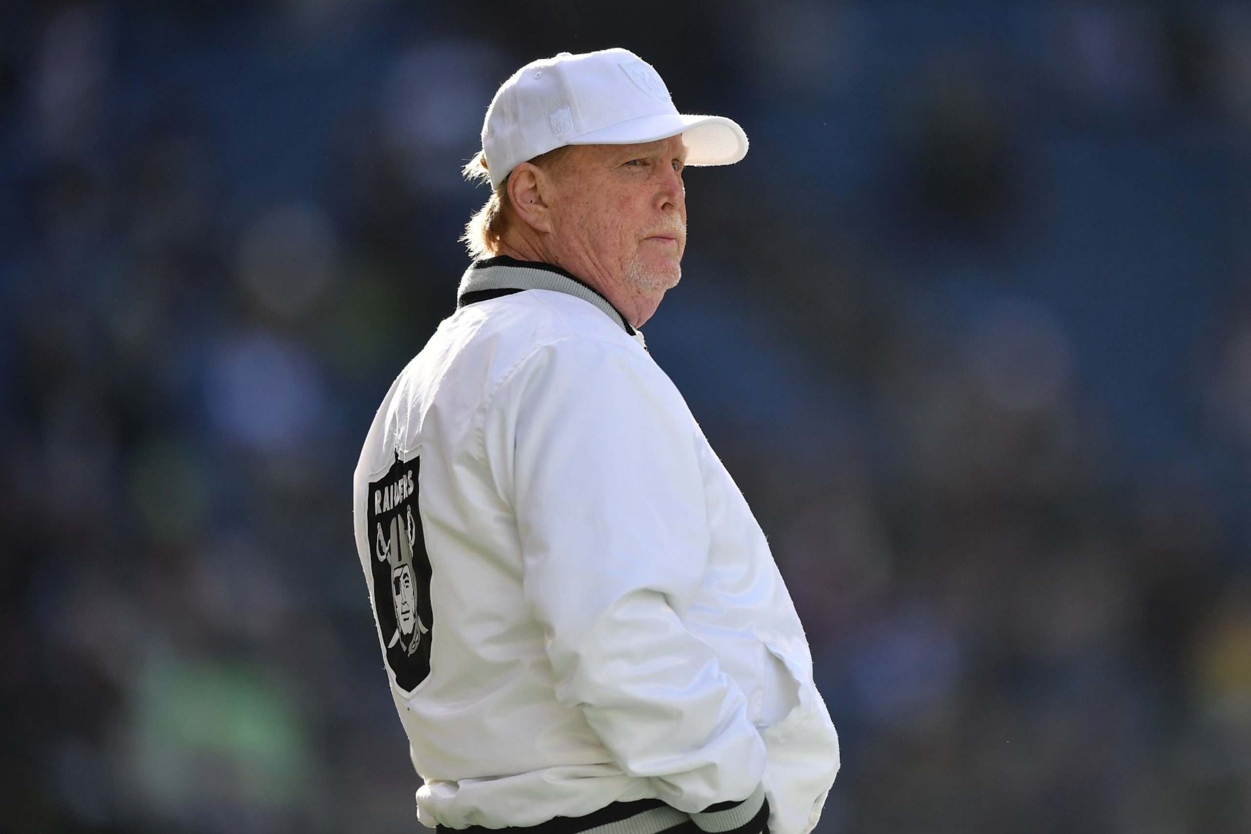 SEATTLE, WASHINGTON - NOVEMBER 27: Las Vegas Raiders owner Mark Davis on the field prior to the game against the Seattle Seahawks at Lumen Field on November 27, 2022 in Seattle, Washington. (Photo by Jane Gershovich/Getty Images)