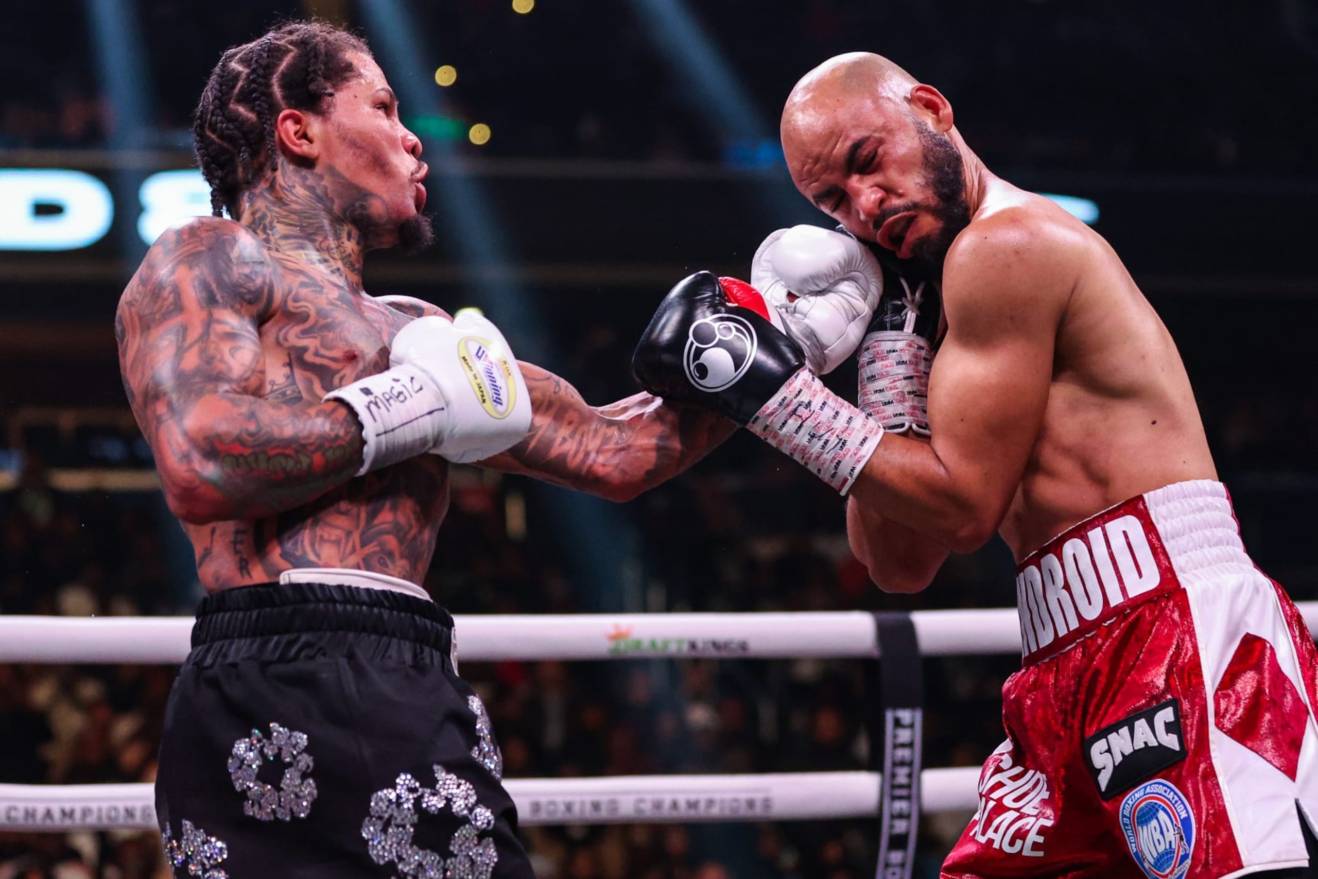Gervonta Davis lands an uppercut against Hector Luis Garcia. 