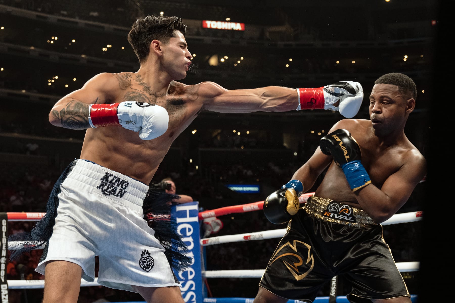 Ryan Garcia throws a punch at Javier Fortuna in his last fight. 
