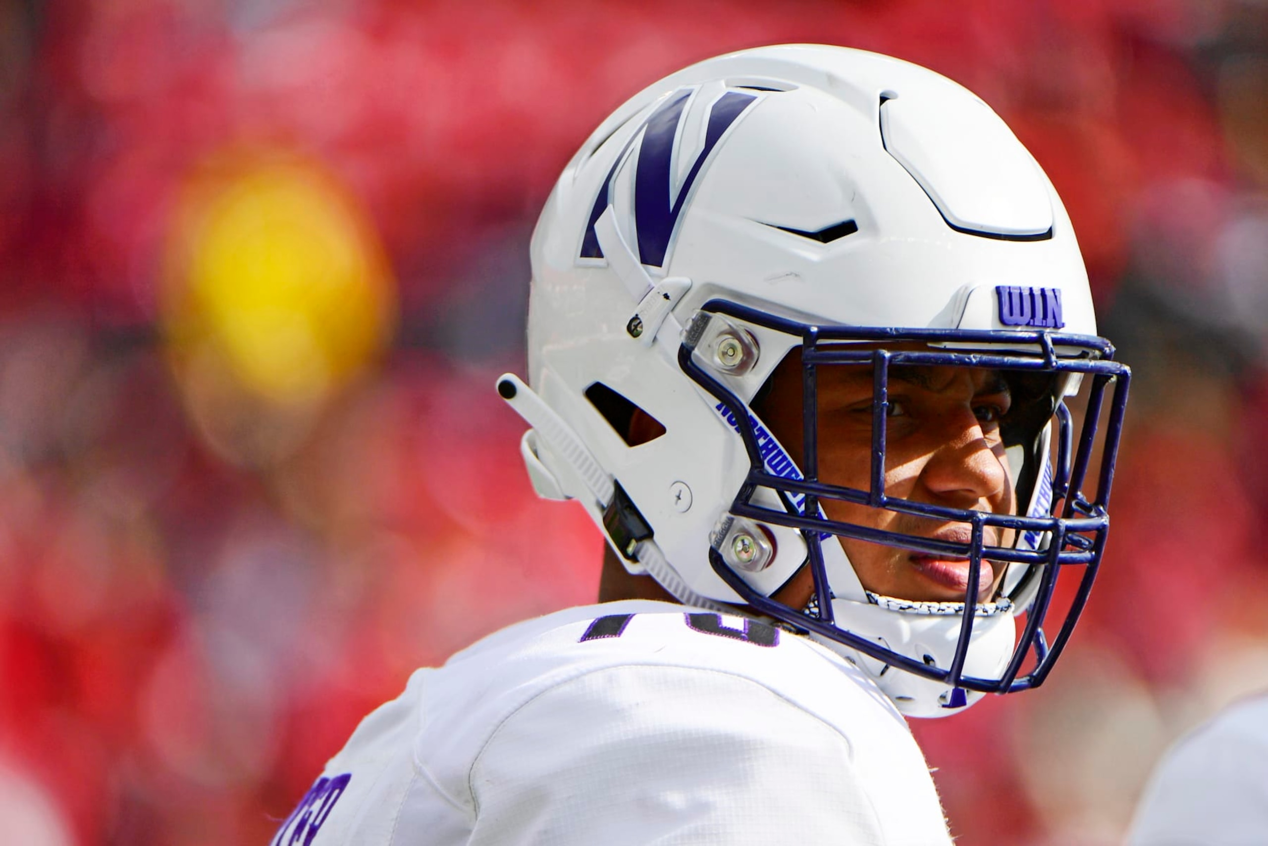 PISCATAWAY, NJ - OCTOBER 20: Rashawn Slater #70 of the Northwestern Wildcats looks on during a timeout against the Rutgers Scarlet Knights during the third quarter on October 20, 2018 in Piscataway, New Jersey. Northwestern won 18-15. (Photo by Corey Perrine/Getty Images)