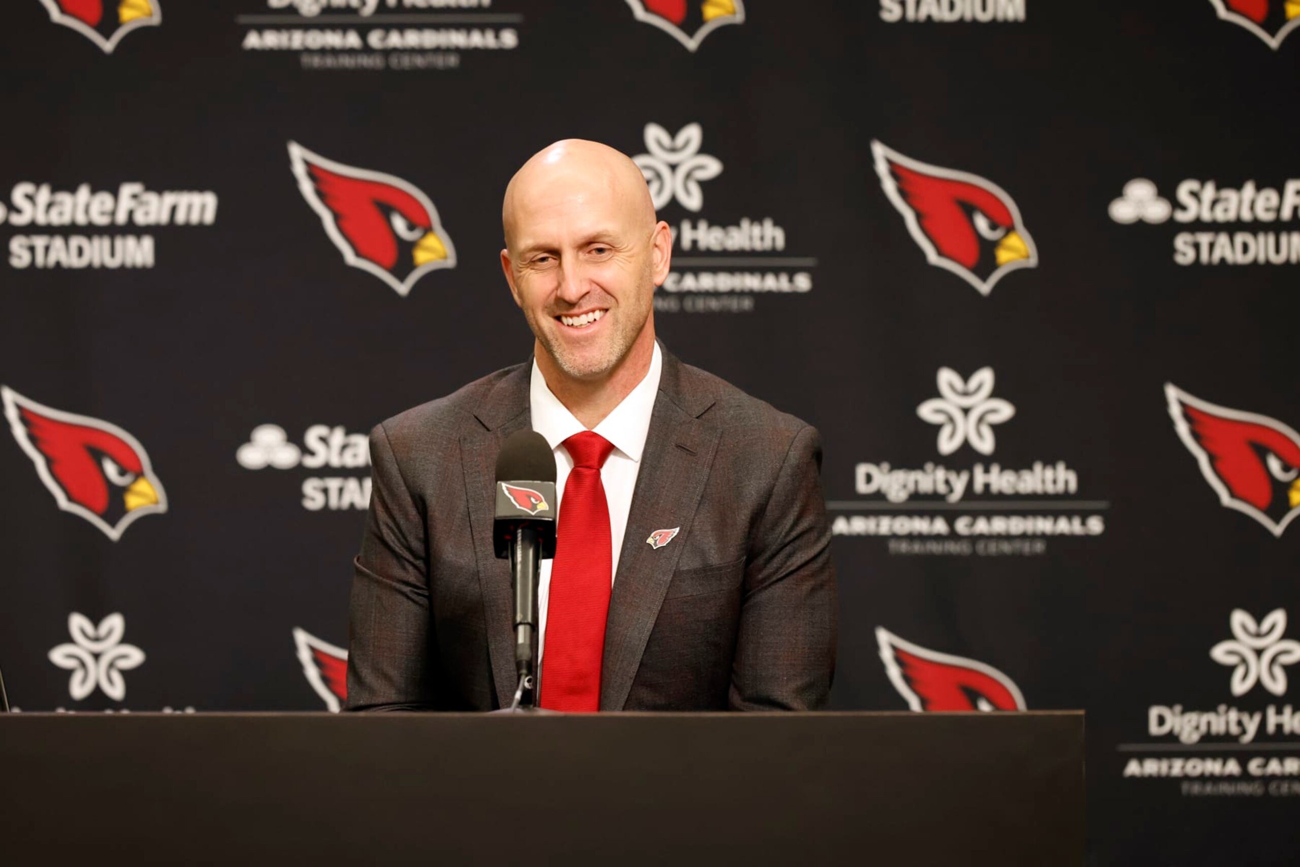 TEMPE, ARIZONA - FEBRUARY 16: General manager Monti Ossenfort of the Arizona Cardinals answers a question from the media during a press conference introducing new head coach Jonathan Gannon at Dignity Health Arizona Cardinals Training Center on February 16, 2023 in Tempe, Arizona. (Photo by Chris Coduto/Getty Images) TEMPE, ARIZONA - FEBRUARY 16: General manager Monti Ossenfort of the Arizona Cardinals answers a question from the media during a press conference introducing new head coach Jonathan Gannon at Dignity Health Arizona Cardinals Training Center on February 16, 2023 in Tempe, Arizona. (Photo by Chris Coduto/Getty Images)