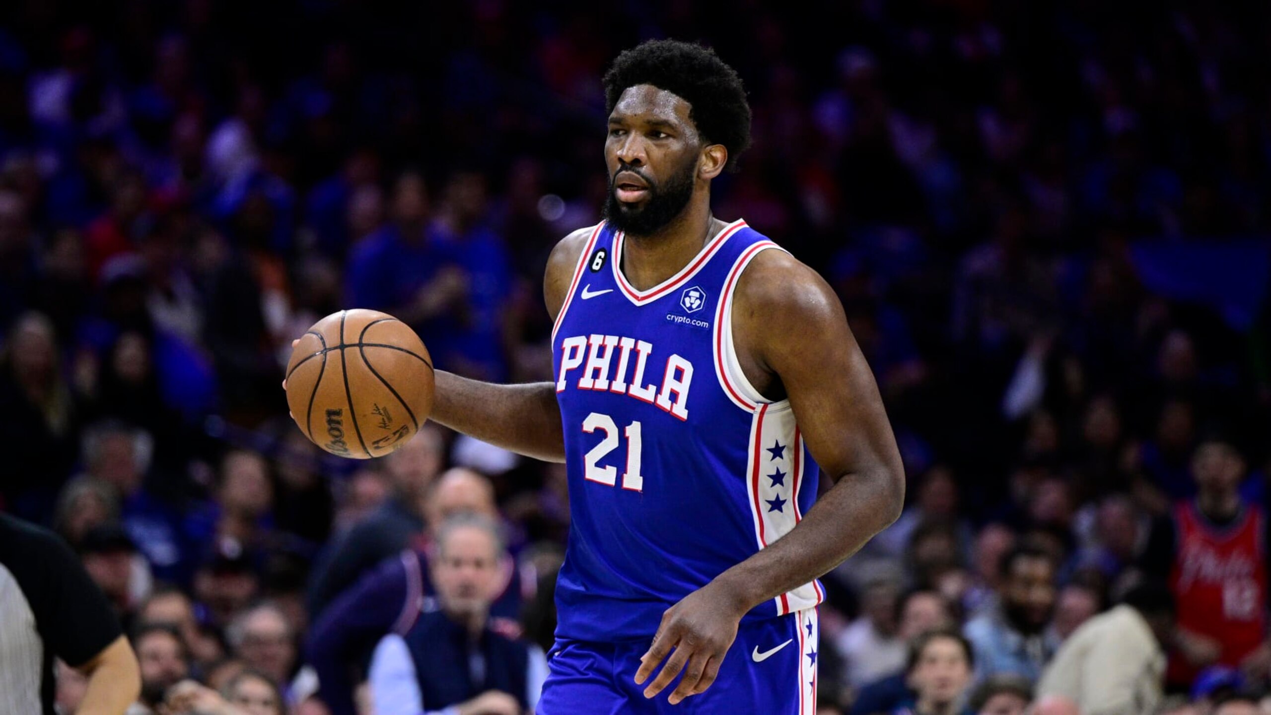 Philadelphia 76ers' Joel Embiid in action during Game 2 in the first round of the NBA basketball playoffs against the Brooklyn Nets, Monday, April 17, 2023, in Philadelphia. (AP Photo/Derik Hamilton) Philadelphia 76ers' Joel Embiid in action during Game 2 in the first round of the NBA basketball playoffs against the Brooklyn Nets, Monday, April 17, 2023, in Philadelphia. (AP Photo/Derik Hamilton)