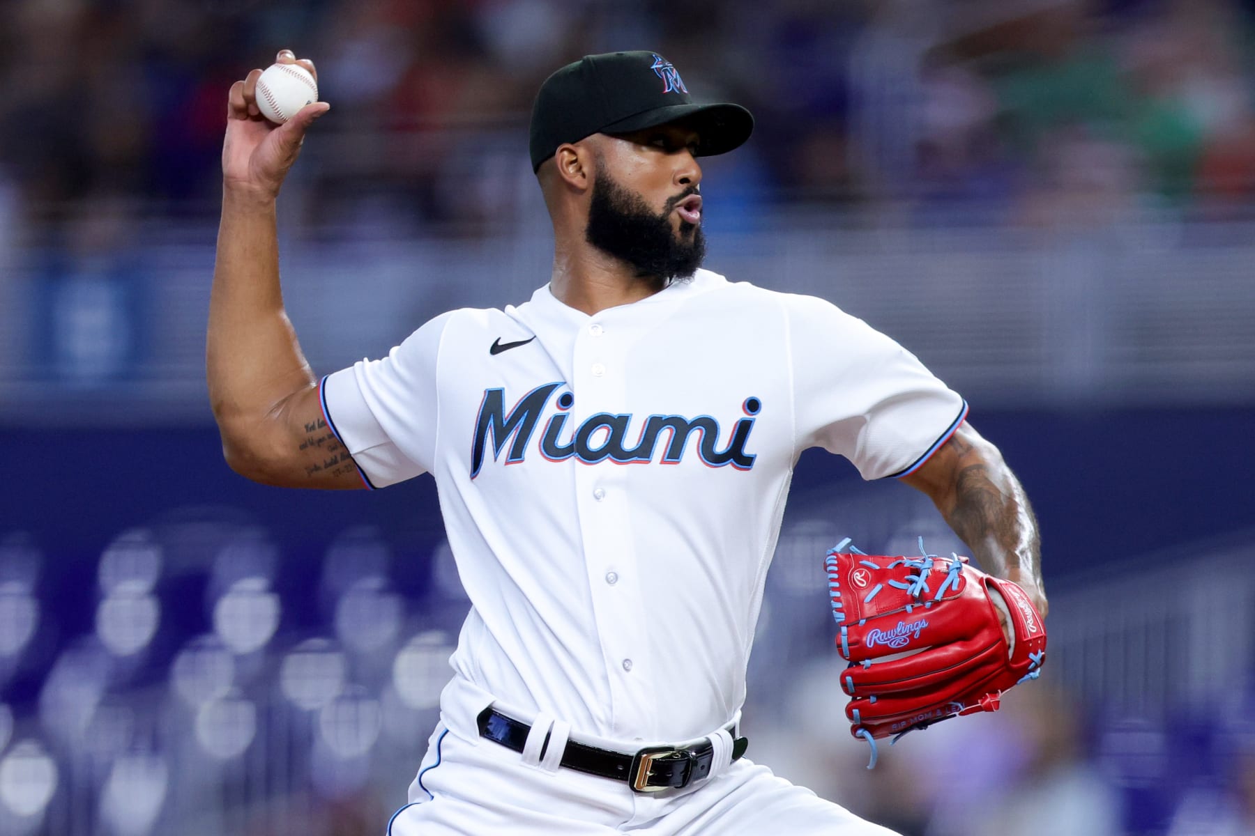MIAMI, FLORIDA - APRIL 16: Sandy Alcantara #22 of the Miami Marlins delivers a pitch against the Arizona Diamondbacks during the first inning at loanDepot park on April 16, 2023 in Miami, Florida. (Photo by Megan Briggs/Getty Images)