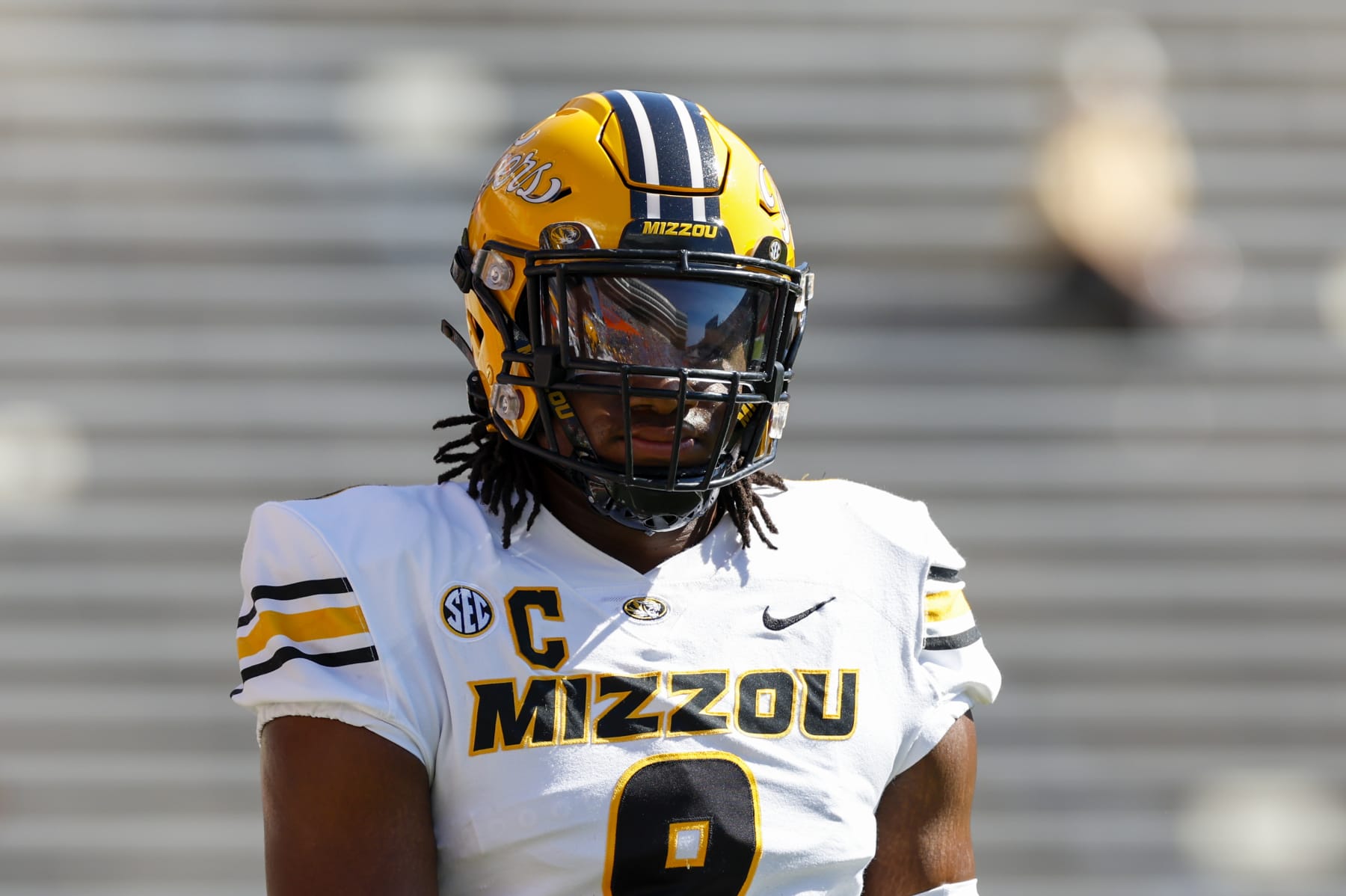 GAINESVILLE, FL - OCTOBER 08: Missouri Tigers defensive lineman Isaiah McGuire (9) during the game between the Missouri Tigers and the Florida Gators on October 8, 2022 at Ben Hill Griffin Stadium at Florida Field in Gainesville, Fl. (Photo by David Rosenblum/Icon Sportswire via Getty Images)