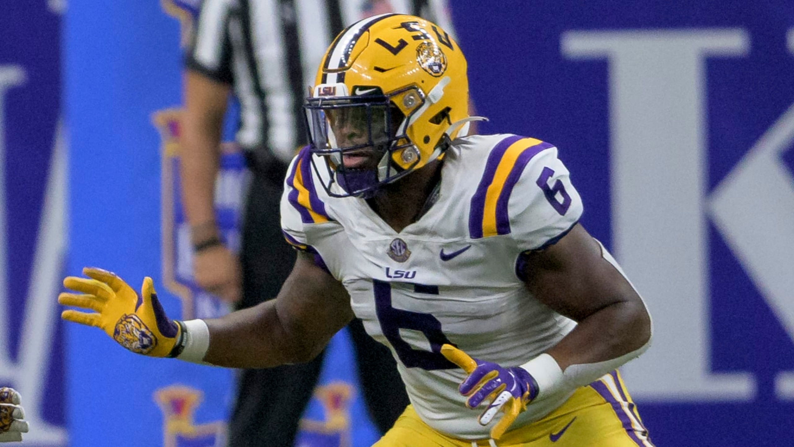 LSU linebacker Mike Jones Jr. (6) runs during the second half of an NCAA football game against Florida State on Saturday, Sept. 4, 2022, in New Orleans. (AP Photo/Matthew Hinton) LSU linebacker Mike Jones Jr. (6) runs during the second half of an NCAA football game against Florida State on Saturday, Sept. 4, 2022, in New Orleans. (AP Photo/Matthew Hinton)