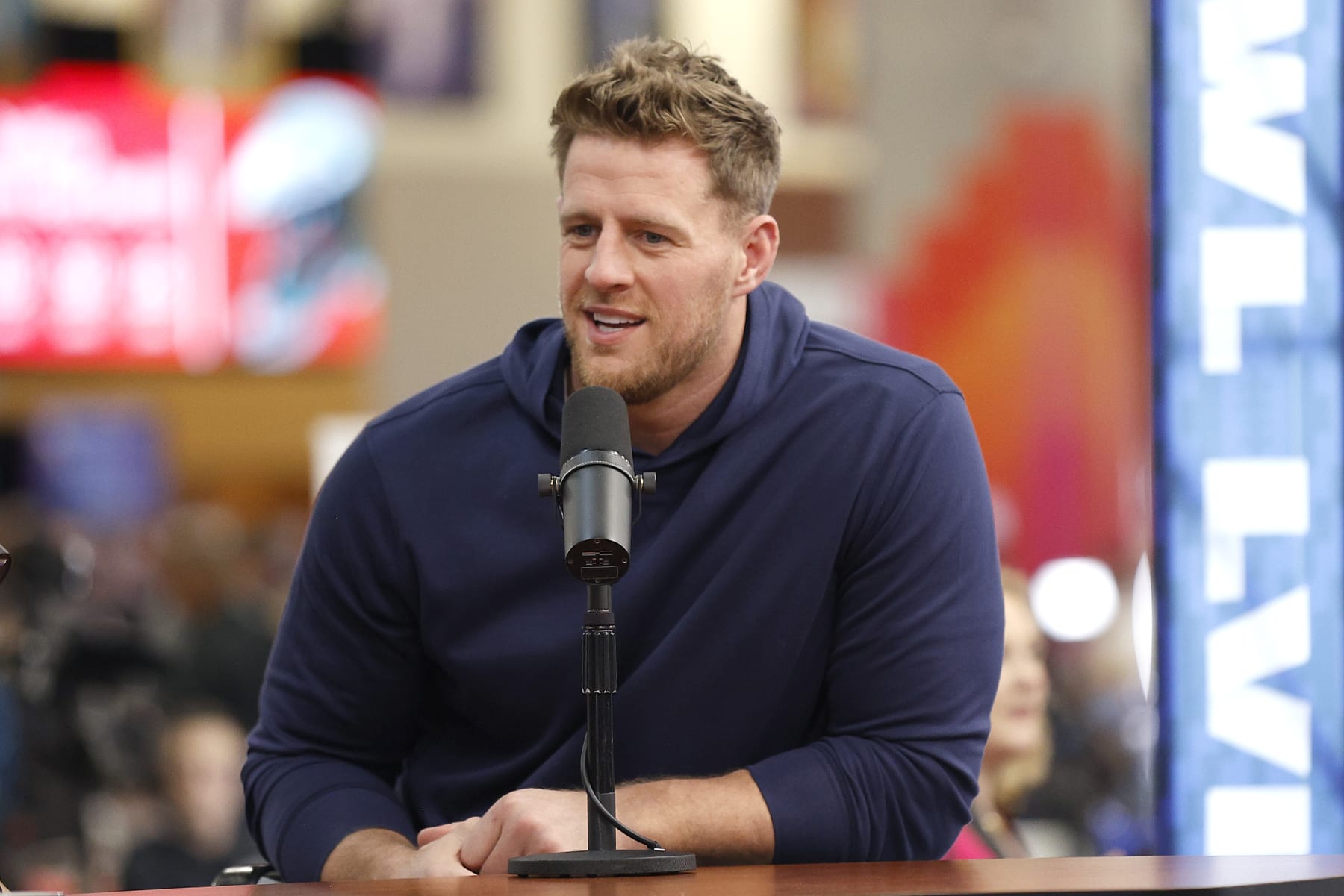 PHOENIX, ARIZONA - FEBRUARY 09: Former NFL player J.J. Wattspeaks on radio row ahead of Super Bowl LVII at the Phoenix Convention Center on February 9, 2023 in Phoenix, Arizona. (Photo by Mike Lawrie/Getty Images)