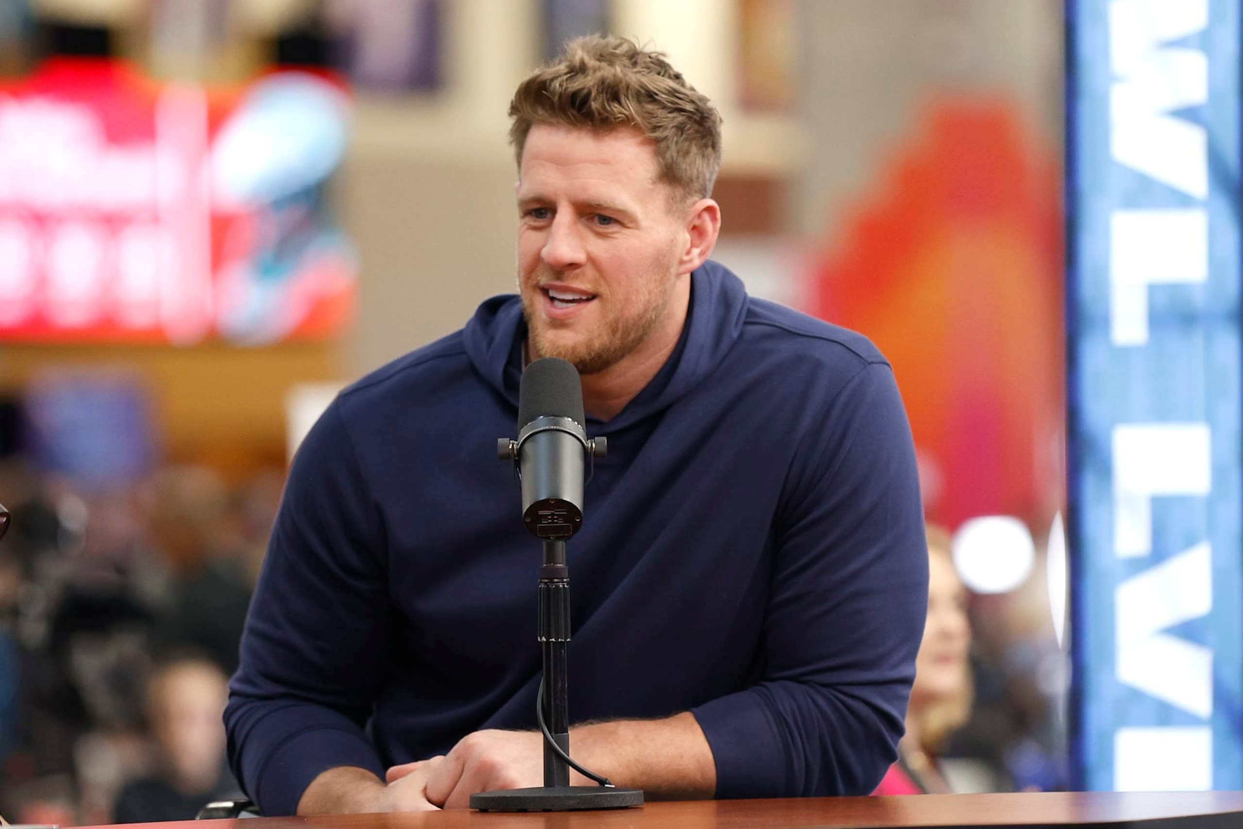 PHOENIX, ARIZONA - FEBRUARY 09: Former NFL player J.J. Wattspeaks on radio row ahead of Super Bowl LVII at the Phoenix Convention Center on February 9, 2023 in Phoenix, Arizona. (Photo by Mike Lawrie/Getty Images) PHOENIX, ARIZONA - FEBRUARY 09: Former NFL player J.J. Wattspeaks on radio row ahead of Super Bowl LVII at the Phoenix Convention Center on February 9, 2023 in Phoenix, Arizona. (Photo by Mike Lawrie/Getty Images)