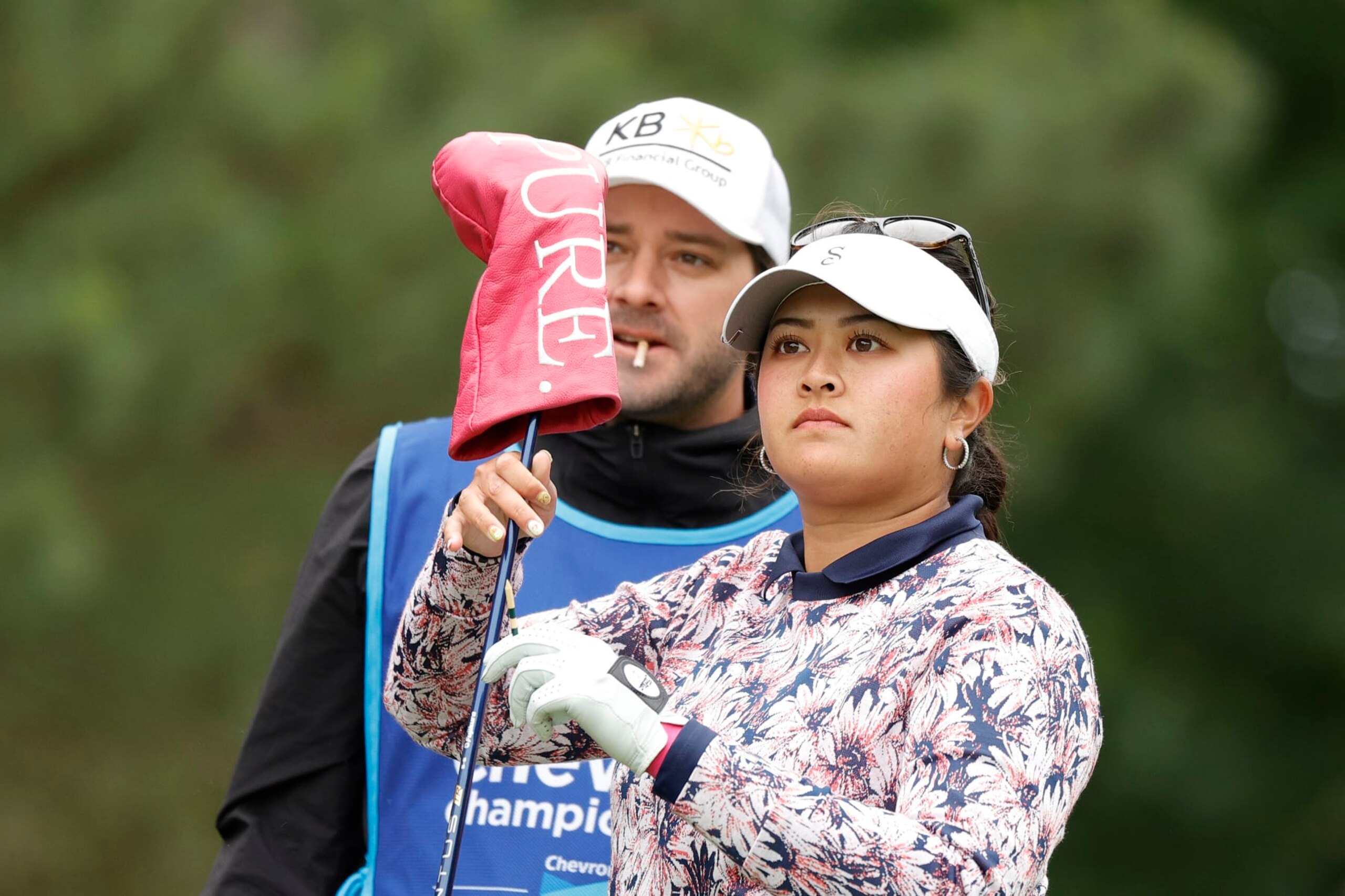 THE WOODLANDS, TEXAS - APRIL 23: Lilia Vu of the United States and caddie stand on the second tee during the final round of The Chevron Championship at The Club at Carlton Woods on April 23, 2023 in The Woodlands, Texas. (Photo by Carmen Mandato/Getty Images)
