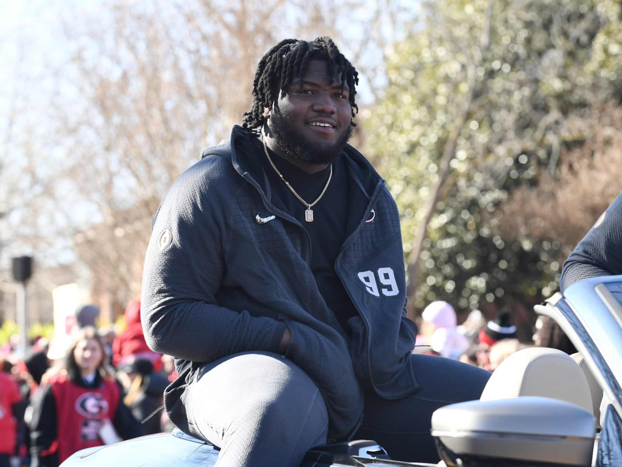 ATHENS, GA - JANUARY 14: Georgia Bulldogs Defensive Linemen Bear Alexander (99) looks on during the Georgia Bulldogs National Championship Celebration on January 14, 2023, at Sanford Stadium in Athens, GA. (Photo by Jeffrey Vest/Icon Sportswire via Getty Images)