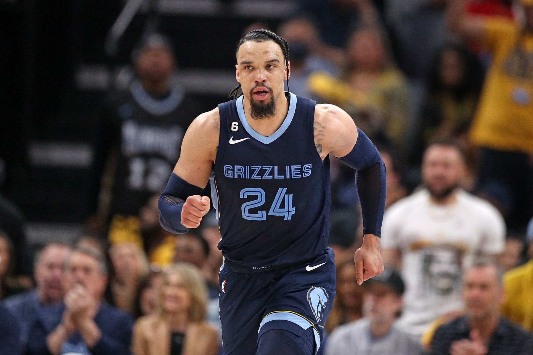 MEMPHIS, TENNESSEE - APRIL 16: Dillon Brooks #24 of the Memphis Grizzlies during the game against the Los Angeles Lakers during Game One of the Western Conference First Round Playoffs at FedExForum on April 16, 2023 in Memphis, Tennessee. NOTE TO USER: User expressly acknowledges and agrees that, by downloading and or using this photograph, User is consenting to the terms and conditions of the Getty Images License Agreement.  (Photo by Justin Ford/Getty Images)