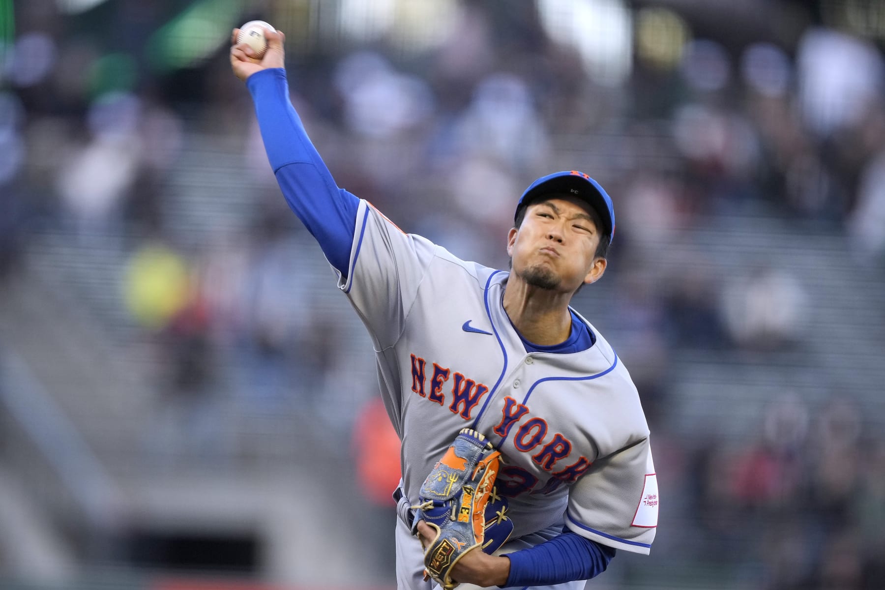 New York Mets pitcher Kodai Senga throws to a San Francisco Giants batter during the first inning of a baseball game in San Francisco, Thursday, April 20, 2023. (AP Photo/Tony Avelar)