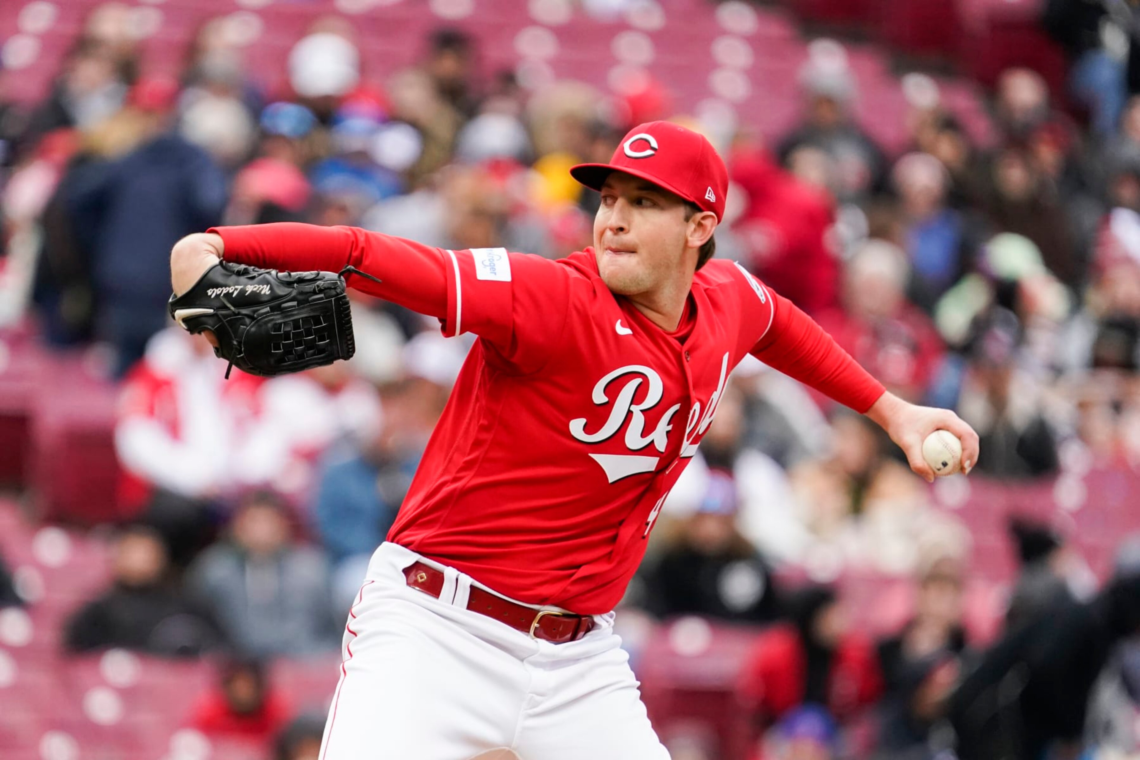 Cincinnati Reds starting pitcher Nick Lodolo delivers during the first inning of a baseball game against the Pittsburgh Pirates, Saturday, April 1, 2023, in Cincinnati. (AP Photo/Joshua A. Bickel) Cincinnati Reds starting pitcher Nick Lodolo delivers during the first inning of a baseball game against the Pittsburgh Pirates, Saturday, April 1, 2023, in Cincinnati. (AP Photo/Joshua A. Bickel)