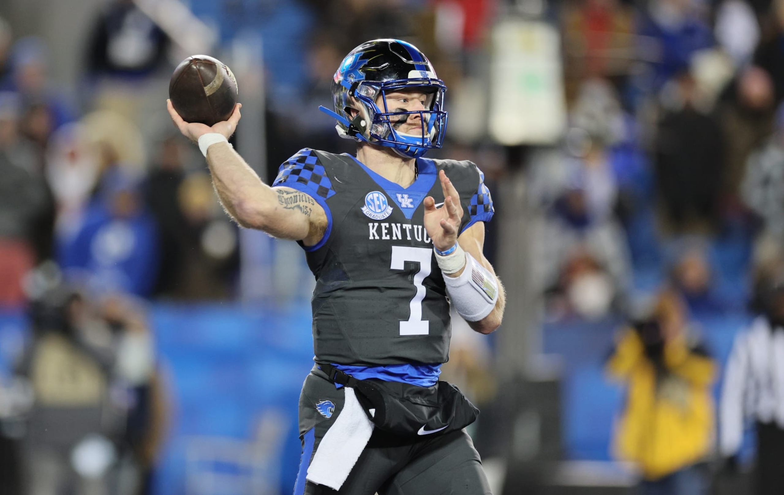 LEXINGTON, KENTUCKY - NOVEMBER 19: Will Levis #7 of the Kentucky Wildcats against the Georgia Bulldogs at Kroger Field on November 19, 2022 in Lexington, Kentucky. (Photo by Andy Lyons/Getty Images) LEXINGTON, KENTUCKY - NOVEMBER 19: Will Levis #7 of the Kentucky Wildcats against the Georgia Bulldogs at Kroger Field on November 19, 2022 in Lexington, Kentucky. (Photo by Andy Lyons/Getty Images)