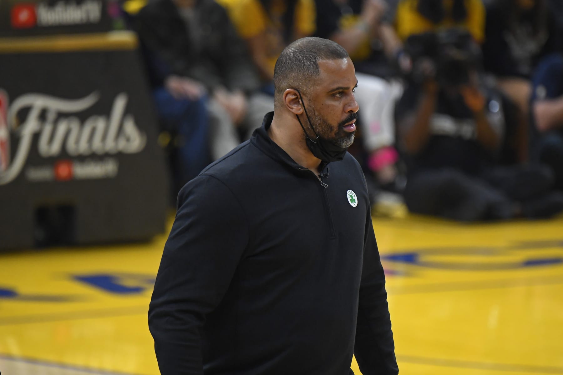 SAN FRANCISCO, CA - JUNE 13: Head Coach Ime Udoka of the Boston Celtics looks on against the Golden State Warriors during Game Five of the 2022 NBA Finals on June 13, 2022 at Chase Center in San Francisco, California. NOTE TO USER: User expressly acknowledges and agrees that, by downloading and or using this photograph, user is consenting to the terms and conditions of Getty Images License Agreement. Mandatory Copyright Notice: Copyright 2022 NBAE (Photo by Brian Babineau/NBAE via Getty Images)