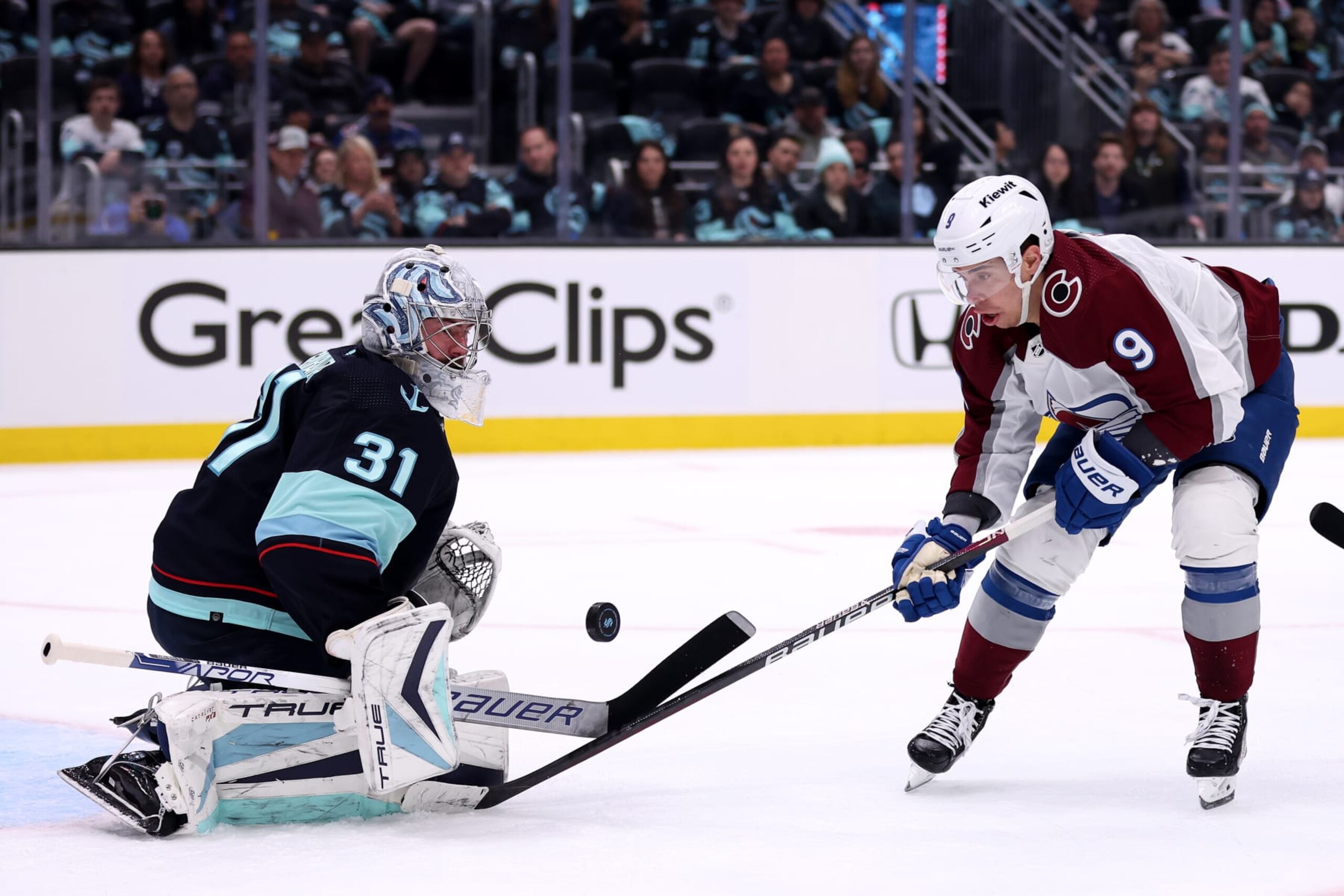 Seattle's Philipp Grubauer and Colorado's Evan Rodrigues