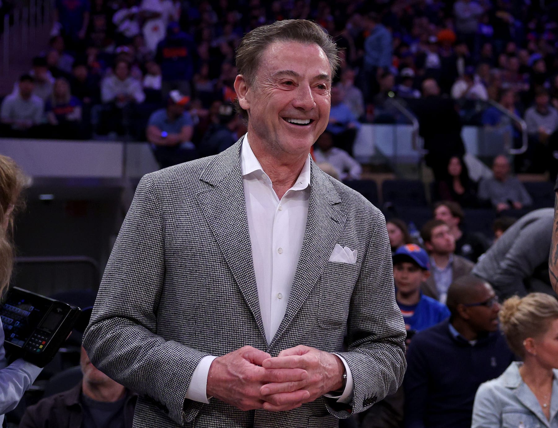 NEW YORK, NEW YORK - APRIL 23: St. John's men's basketball coach Rick Pitino attends Game Four of the Eastern Conference First Round Playoffs between the New York Knicks and the Cleveland Cavaliers at Madison Square Garden on April 23, 2023 in New York City. NOTE TO USER: User expressly acknowledges and agrees that, by downloading and or using this photograph, User is consenting to the terms and conditions of the Getty Images License Agreement. (Photo by Elsa/Getty Images)