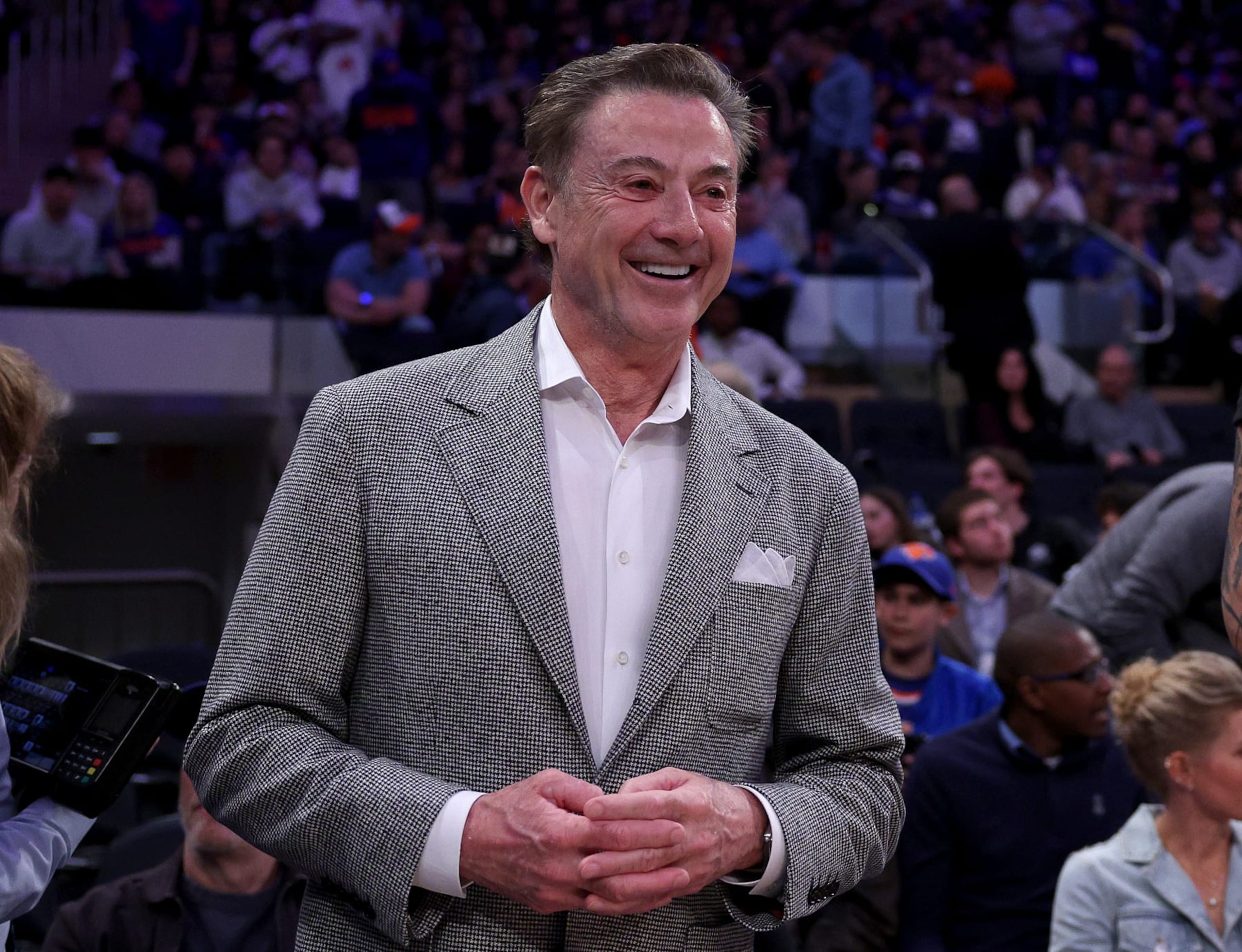 NEW YORK, NEW YORK - APRIL 23: St. John's men's basketball coach Rick Pitino attends Game Four of the Eastern Conference First Round Playoffs between the New York Knicks and the Cleveland Cavaliers at Madison Square Garden on April 23, 2023 in New York City. NOTE TO USER: User expressly acknowledges and agrees that, by downloading and or using this photograph, User is consenting to the terms and conditions of the Getty Images License Agreement. (Photo by Elsa/Getty Images)