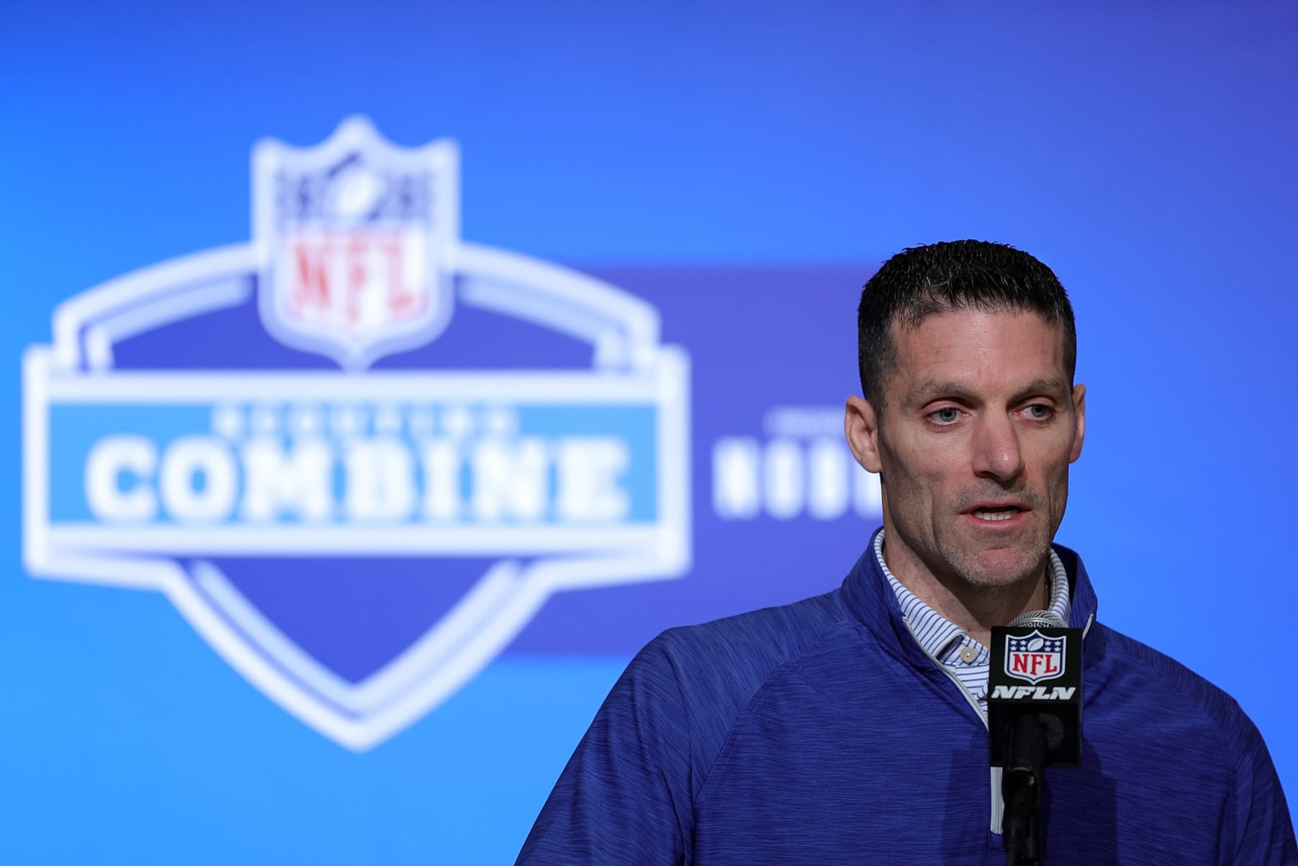 INDIANAPOLIS, INDIANA - FEBRUARY 28: General Manager Nick Caserio of the Houston Texans speaks to the media during the NFL Combine at the Indiana Convention Center on February 28, 2023 in Indianapolis, Indiana. (Photo by Stacy Revere/Getty Images)