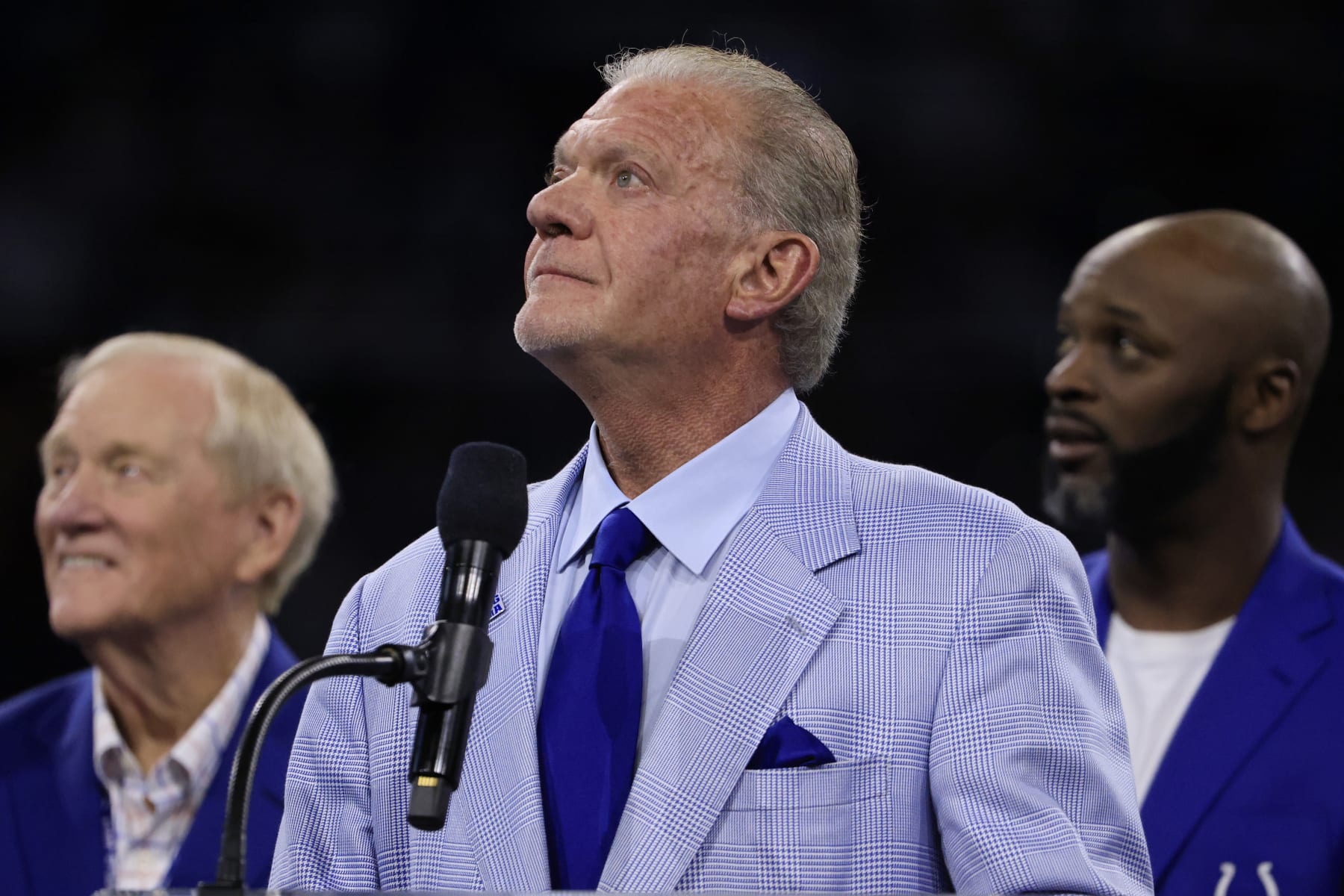 INDIANAPOLIS, INDIANA - OCTOBER 30: Indianapolis Colts owner Jim Irsay looks on during halftime of a game against the Washington Commanders at Lucas Oil Stadium on October 30, 2022 in Indianapolis, Indiana. (Photo by Justin Casterline/Getty Images)
